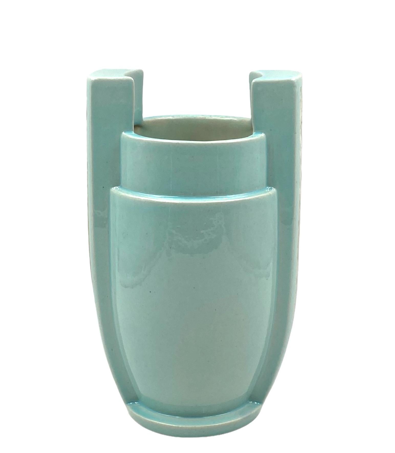 Art Deco azure ceramic Vase, France 1940s 3