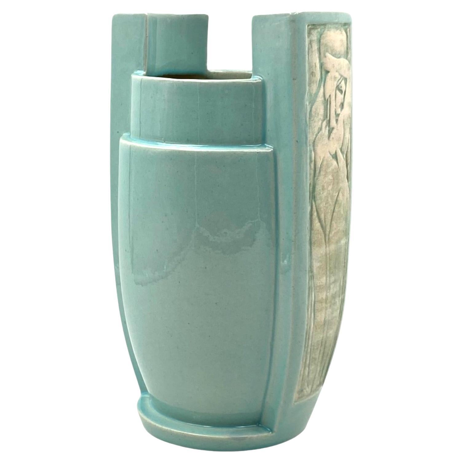 Art Deco azure ceramic Vase, France 1940s