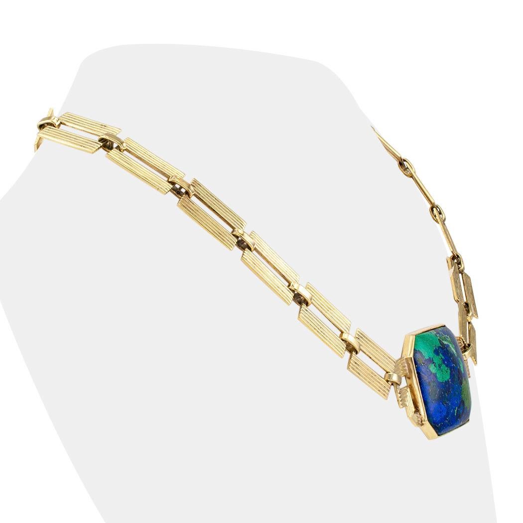 Women's Art Deco Azurite Malachite Gold Necklace