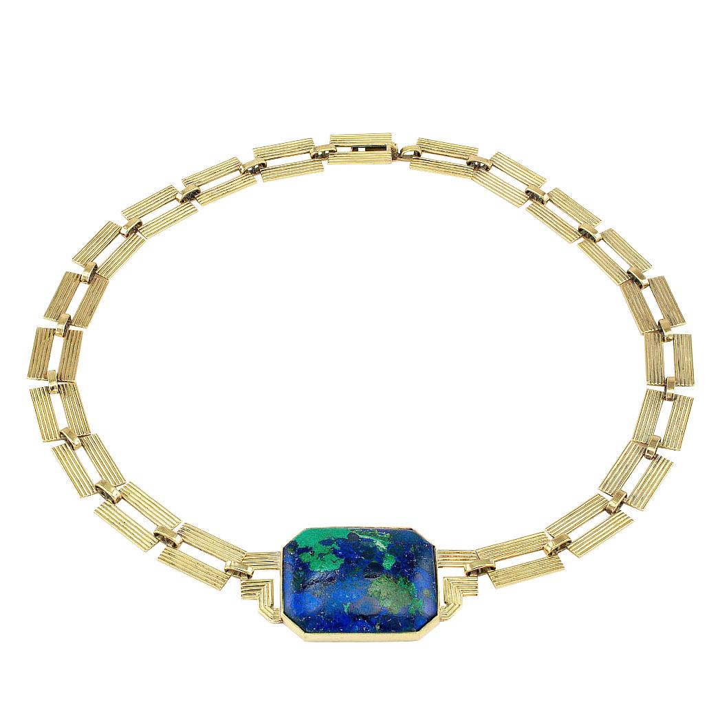 Art Deco Azurite Malachite Gold Necklace