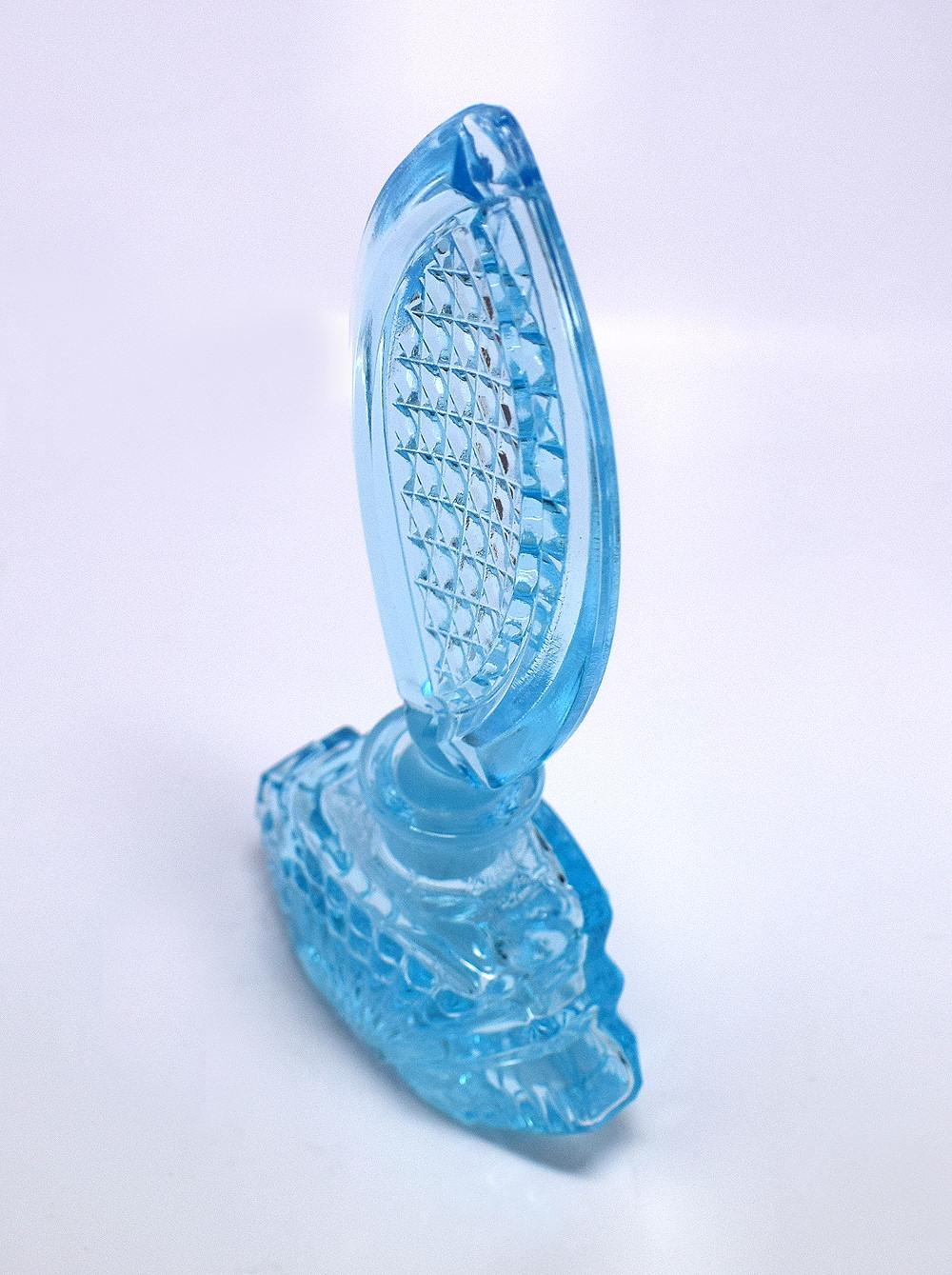 English Art Deco Baby Blue Glass Perfume Bottle For Sale