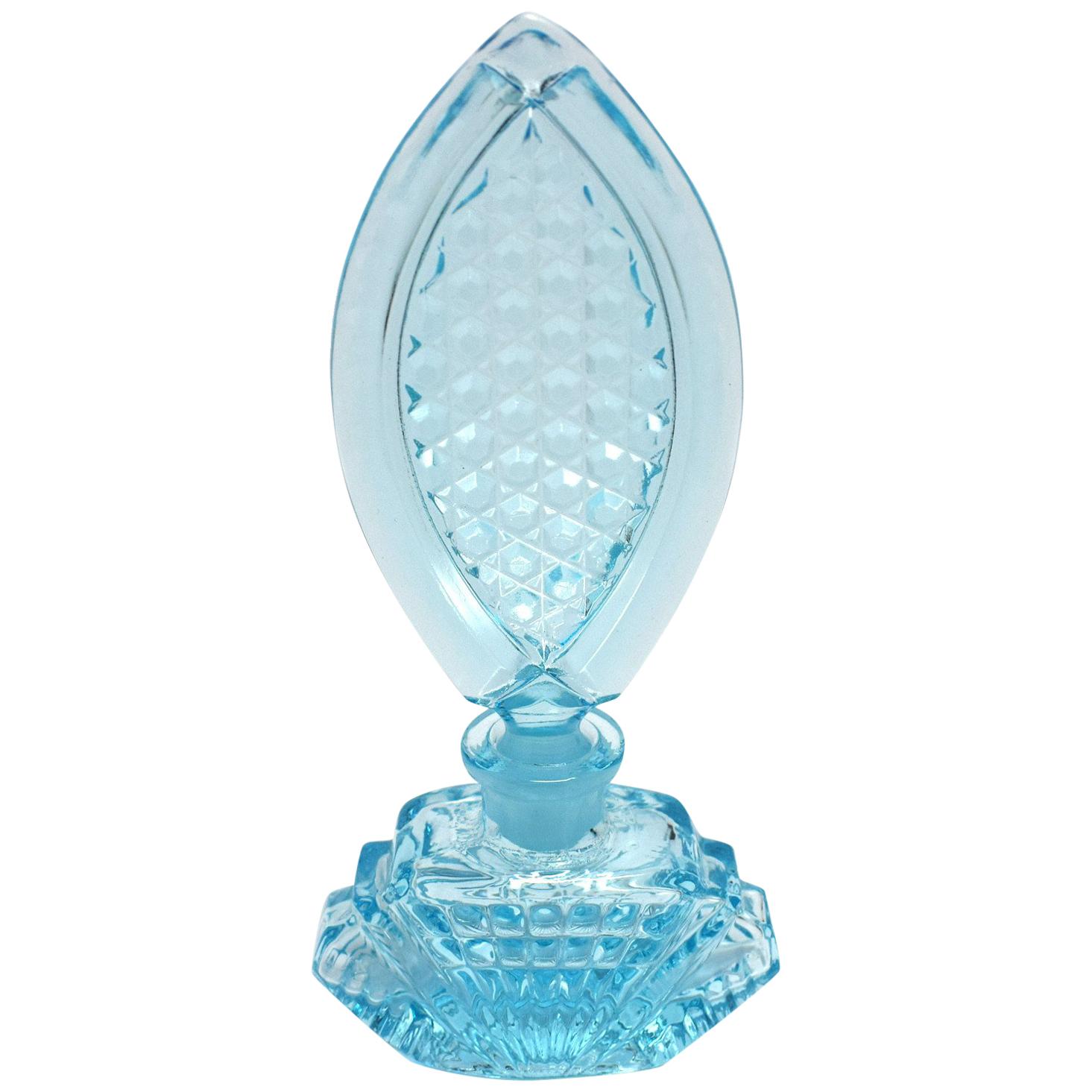 Art Deco Baby Blue Glass Perfume Bottle