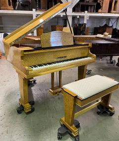 Art Deco Baby Grand Piano 1920ties, Shell Maple Gold Bench Modernism Art Case