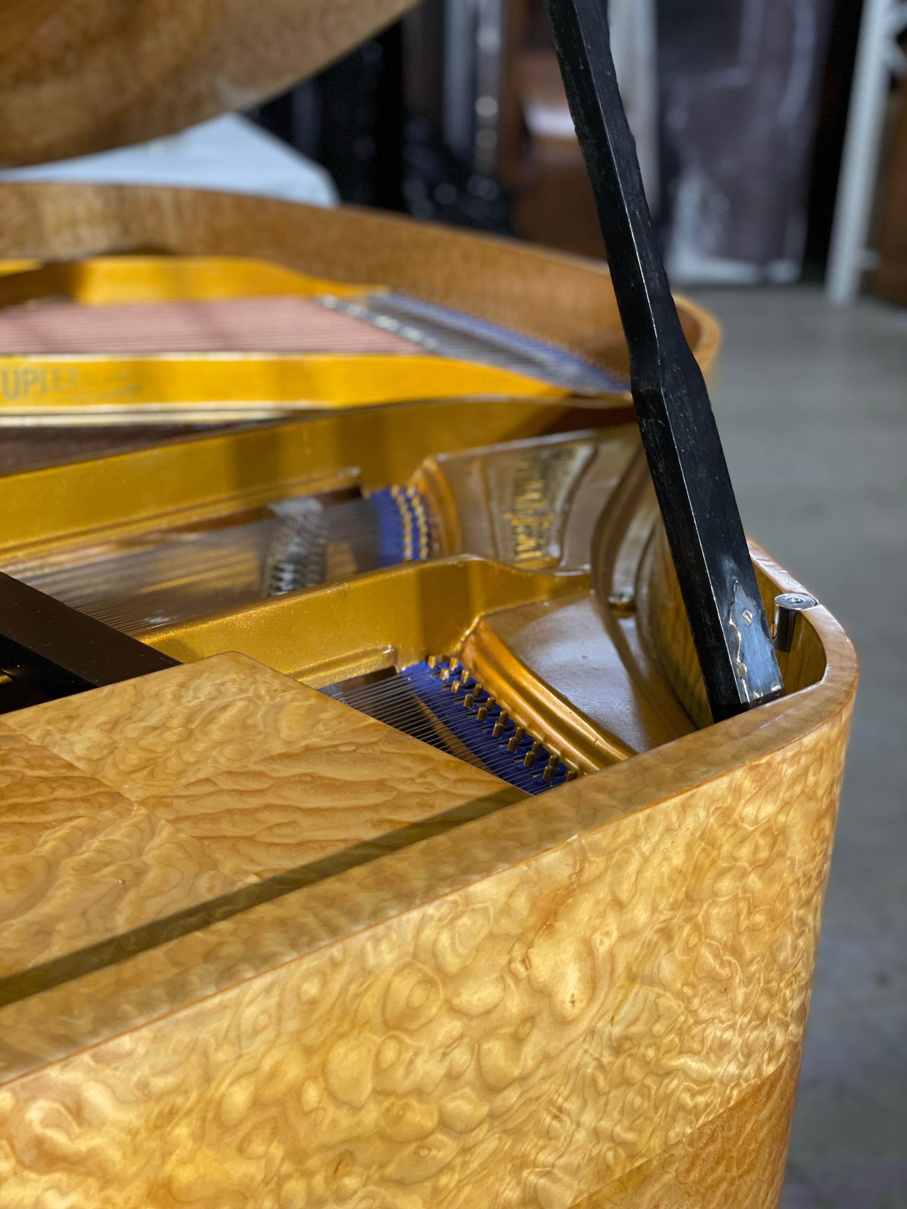 Appliqué Art Deco Baby Grand Piano 1920ties, Shell Maple Gold Bench Modernism Art Case For Sale