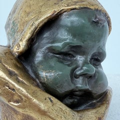 Art Deco Baby Head Sculpture with Nice Patina by C. Van Wijk