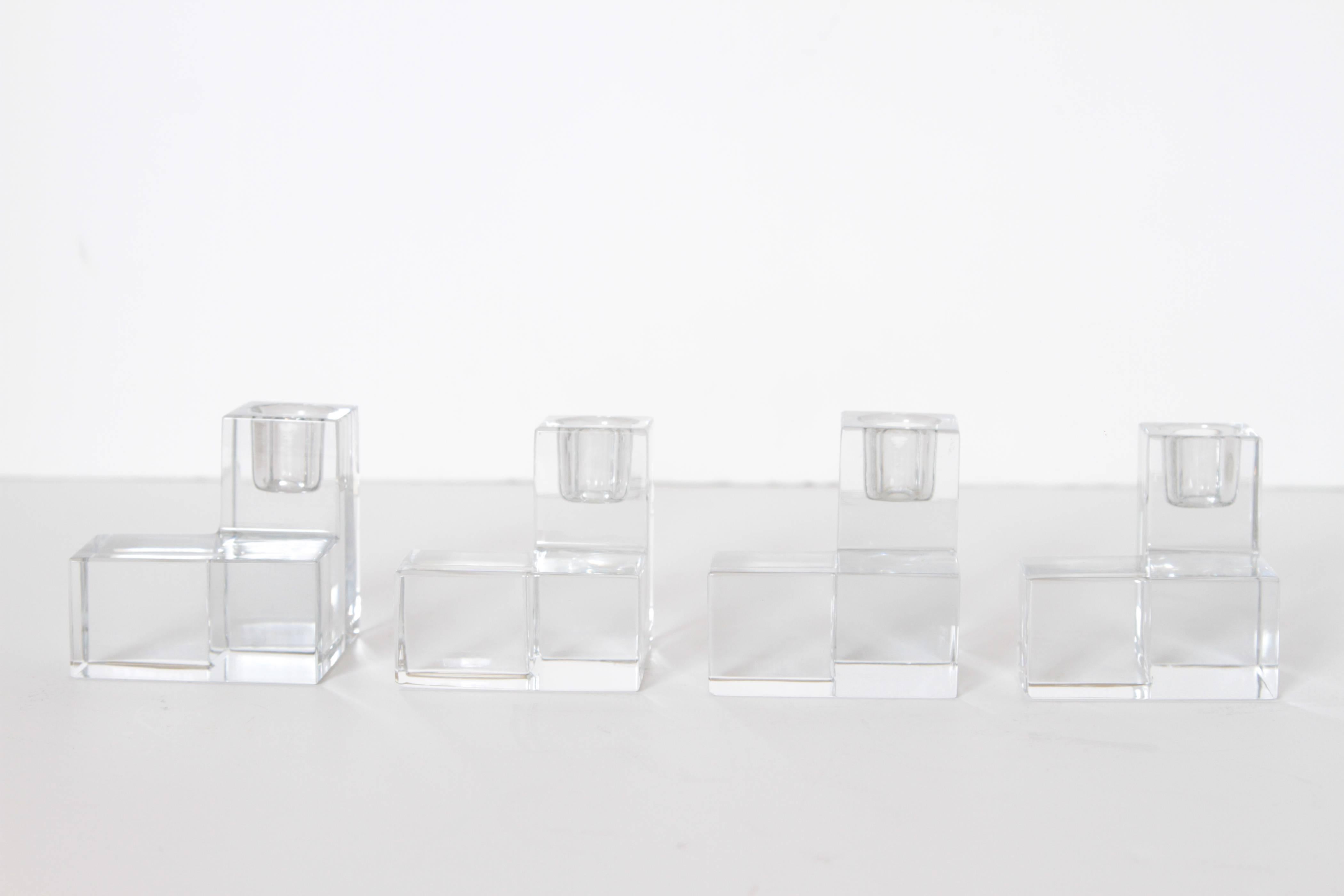 Art Deco Baccarat Crystal Pristine Table Architecture Cubist Candlestick Holders For Sale 4