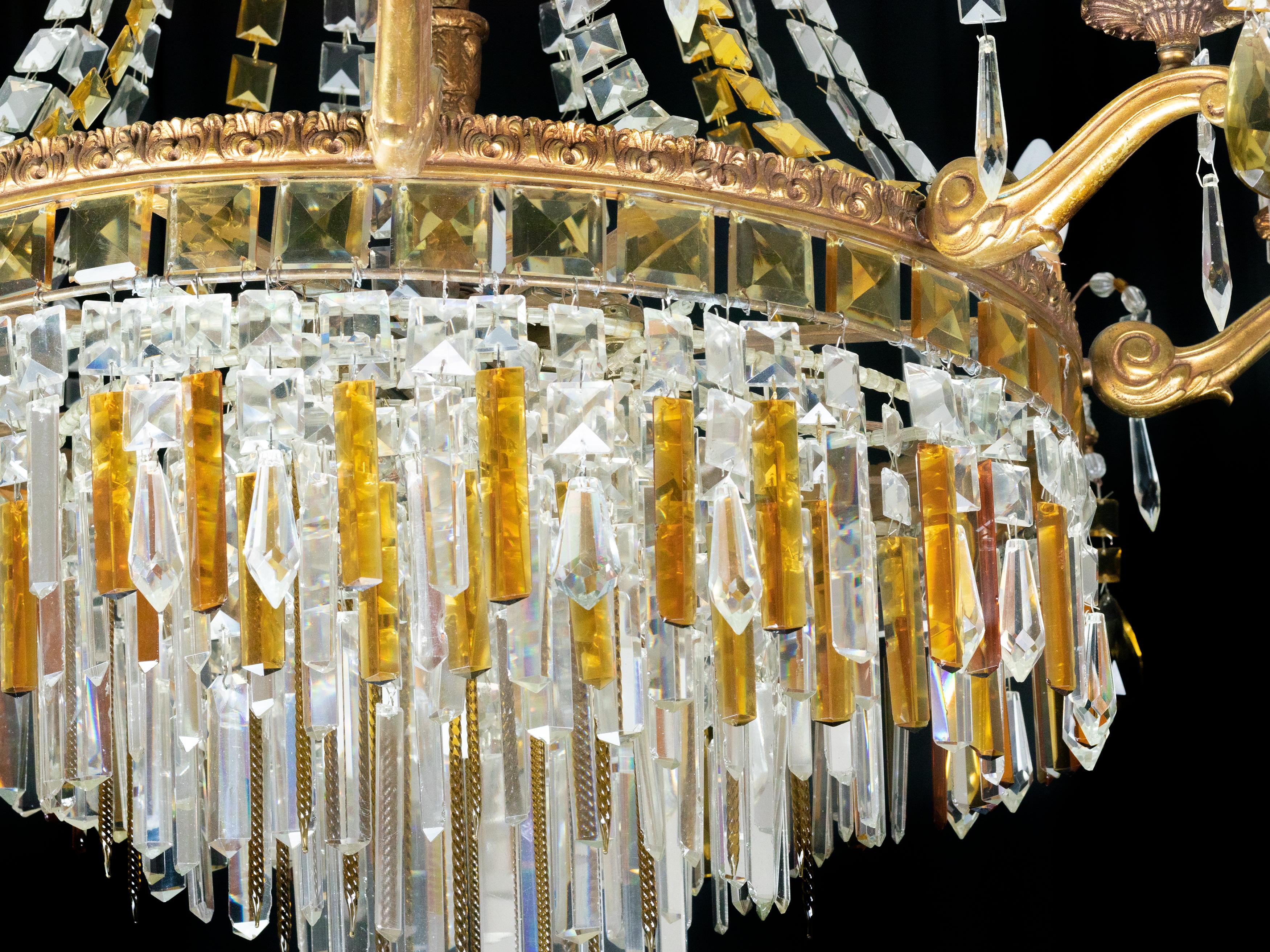 Faceted Art Deco Baccarat Style Crystal Chandelier Empire For Sale