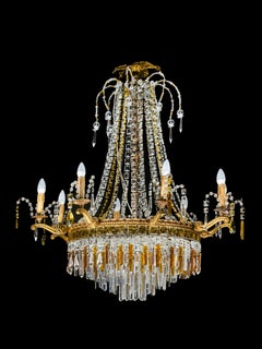 Art Deco Baccarat Style Oversized Crystal Empire Chandelier, 13 Lights