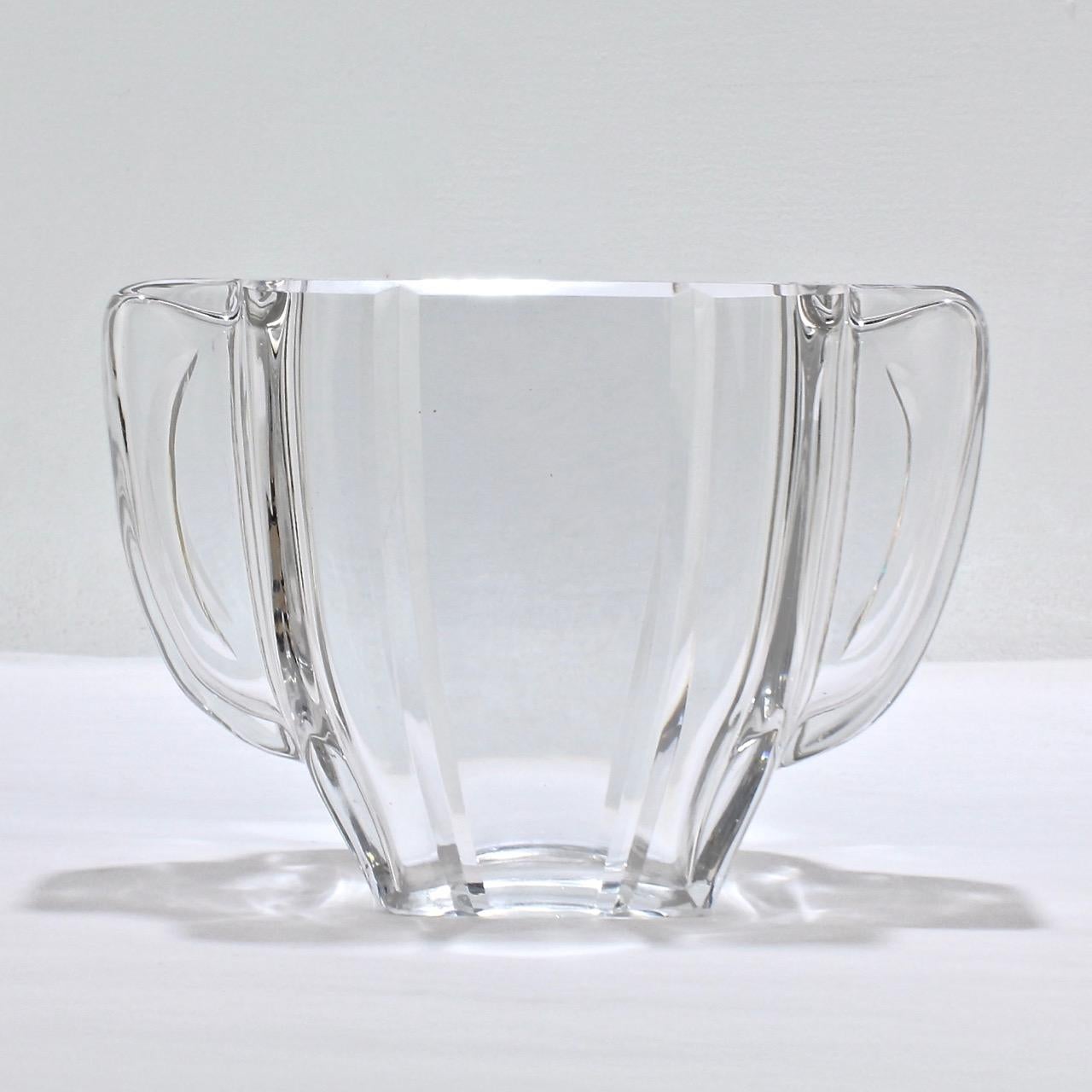 French Art Deco Baccarat Twin-Handled Glass or Crystal Vase For Sale