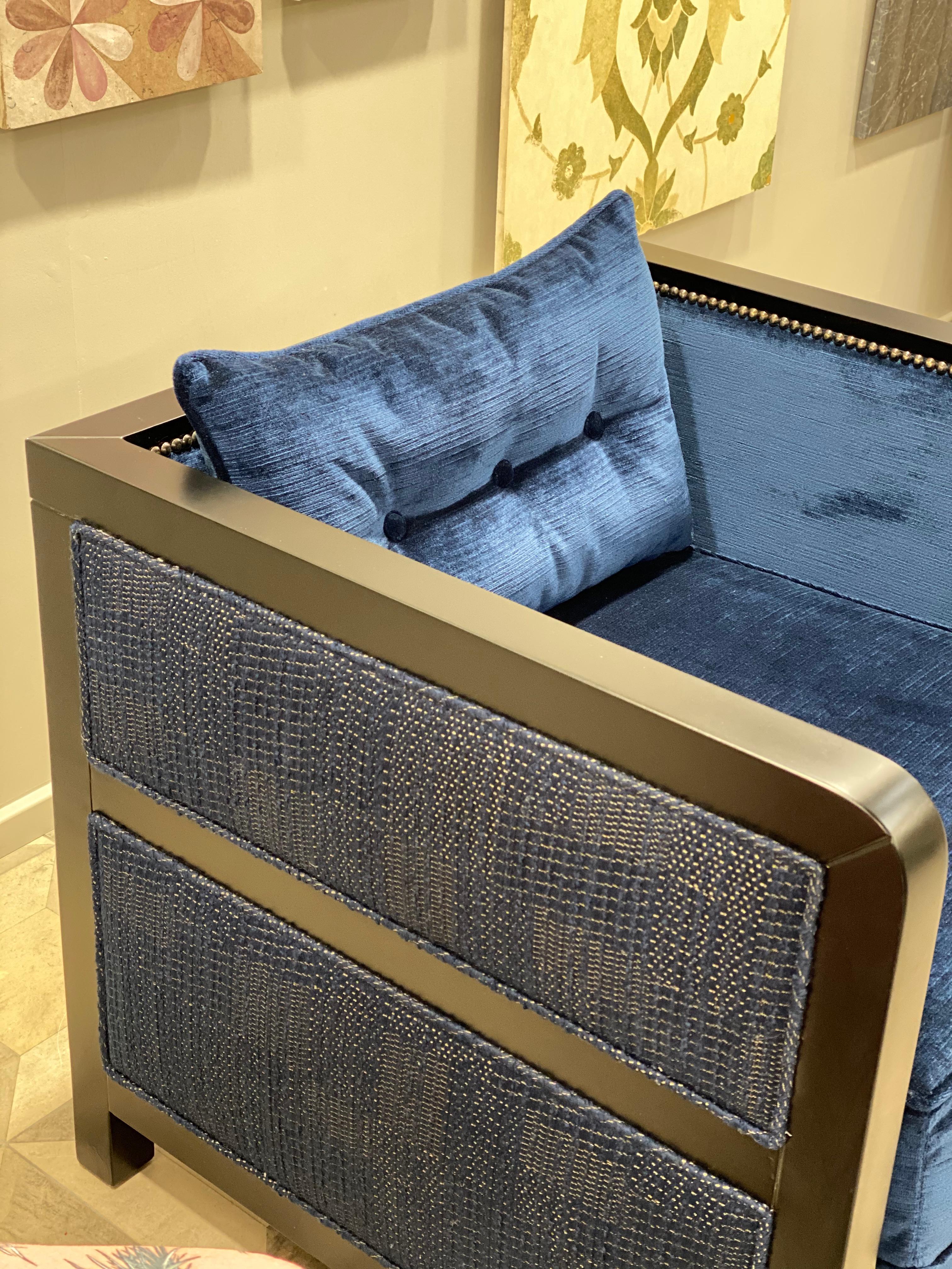 Bacco Deconstructed Armchair in Black Ebony Finish Upholstered w Velvet For Sale 1