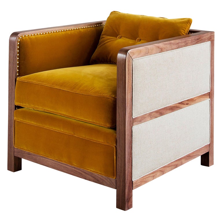 Fysik Mærkelig Landskab Bacco Deconstructed Armchair in Natural Walnut Upholstered with Velvet For  Sale at 1stDibs