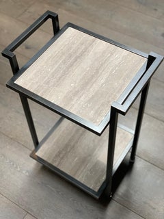 Art Deco Bacco Drinks Trolley in Blackened Steel and Moonstone Marble