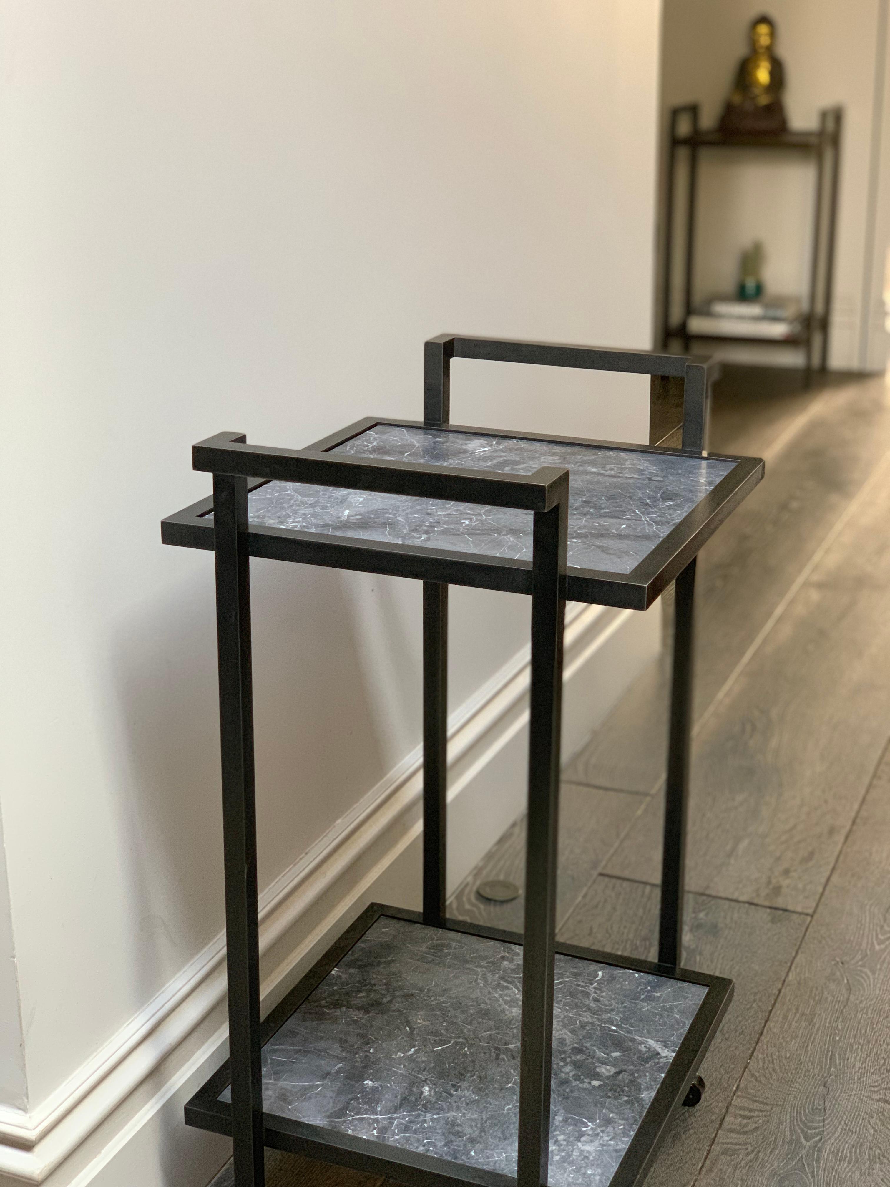 Chariot Art Déco pour boissons Bacco en acier noirci et marbre Nero en vente 2