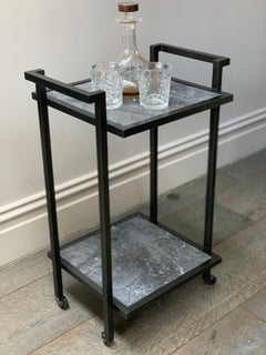Art Deco Bacco Drinks Trolley in Blackened Steel and Nero Marble