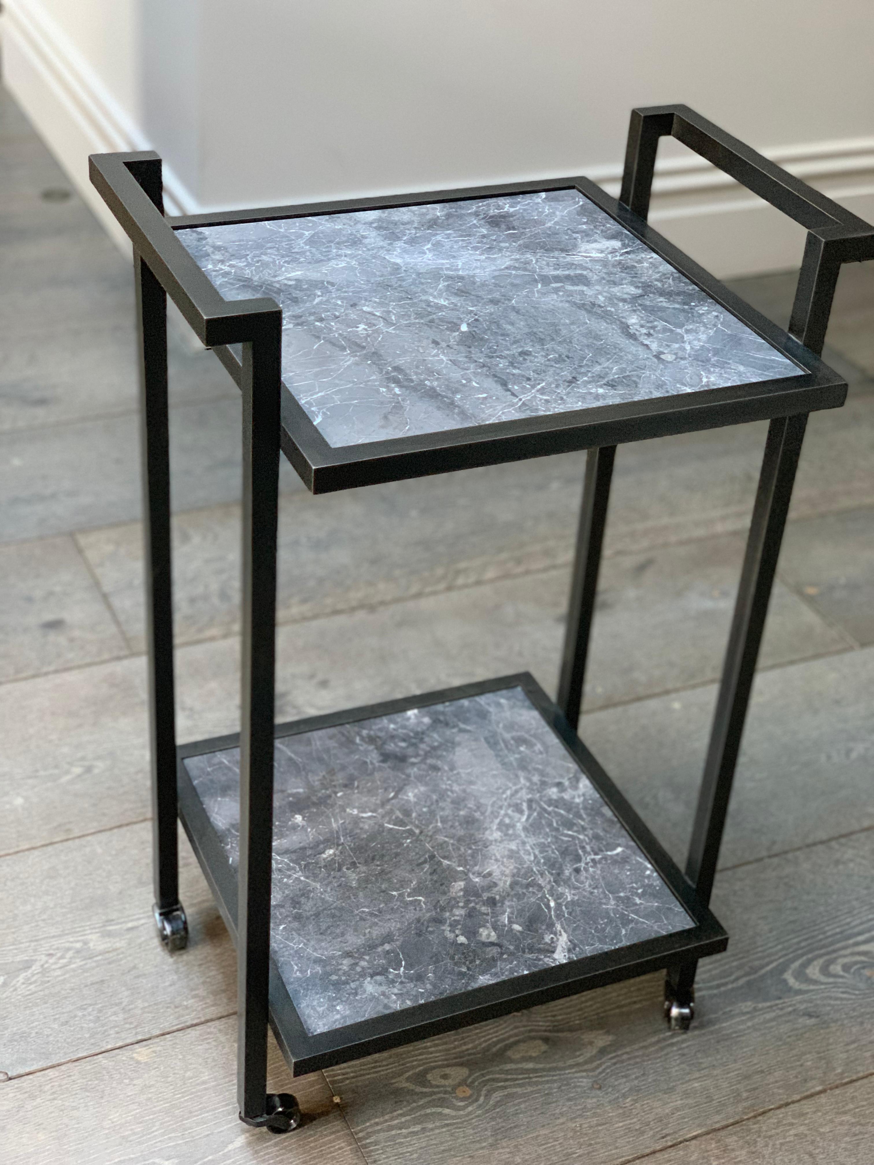 Art Deco Style Bacco Drinks Trolley in Steel Powder Coated and Marble For Sale 4
