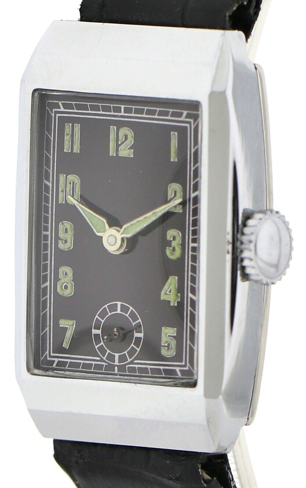 Art Deco Back Dial Gents Wristwatch Old Stock, Never Worn, Newly Serviced, 1930 In Good Condition For Sale In Westward ho, GB
