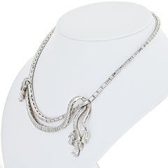 Art Deco Baguette and Pear Cut Diamond Collar Platinum Necklace