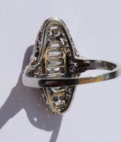 Art Deco Baguette and Round Diamond Platinum Cluster Ring