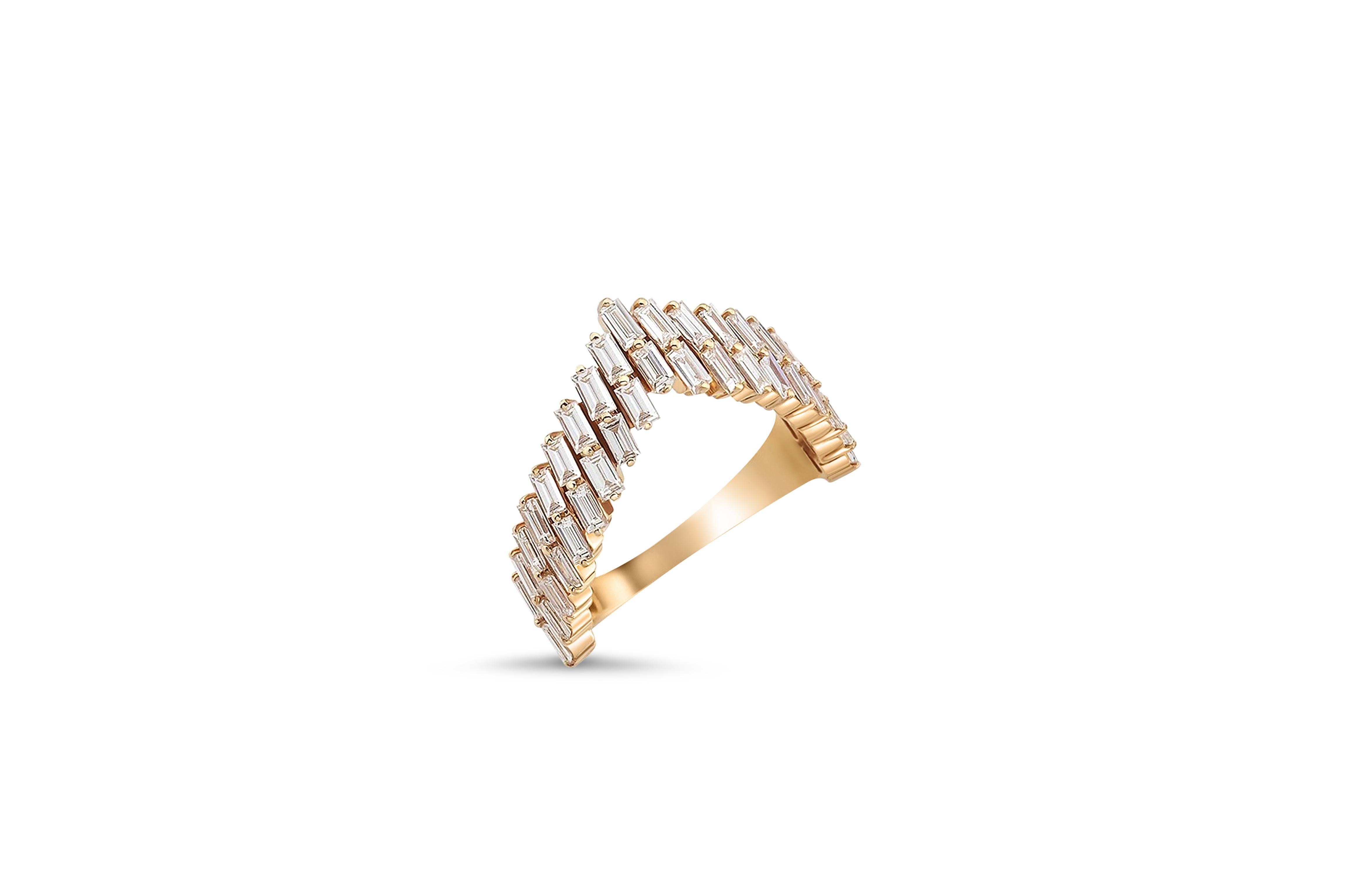Art Deco Baguette Chevron 14k gold ring 2