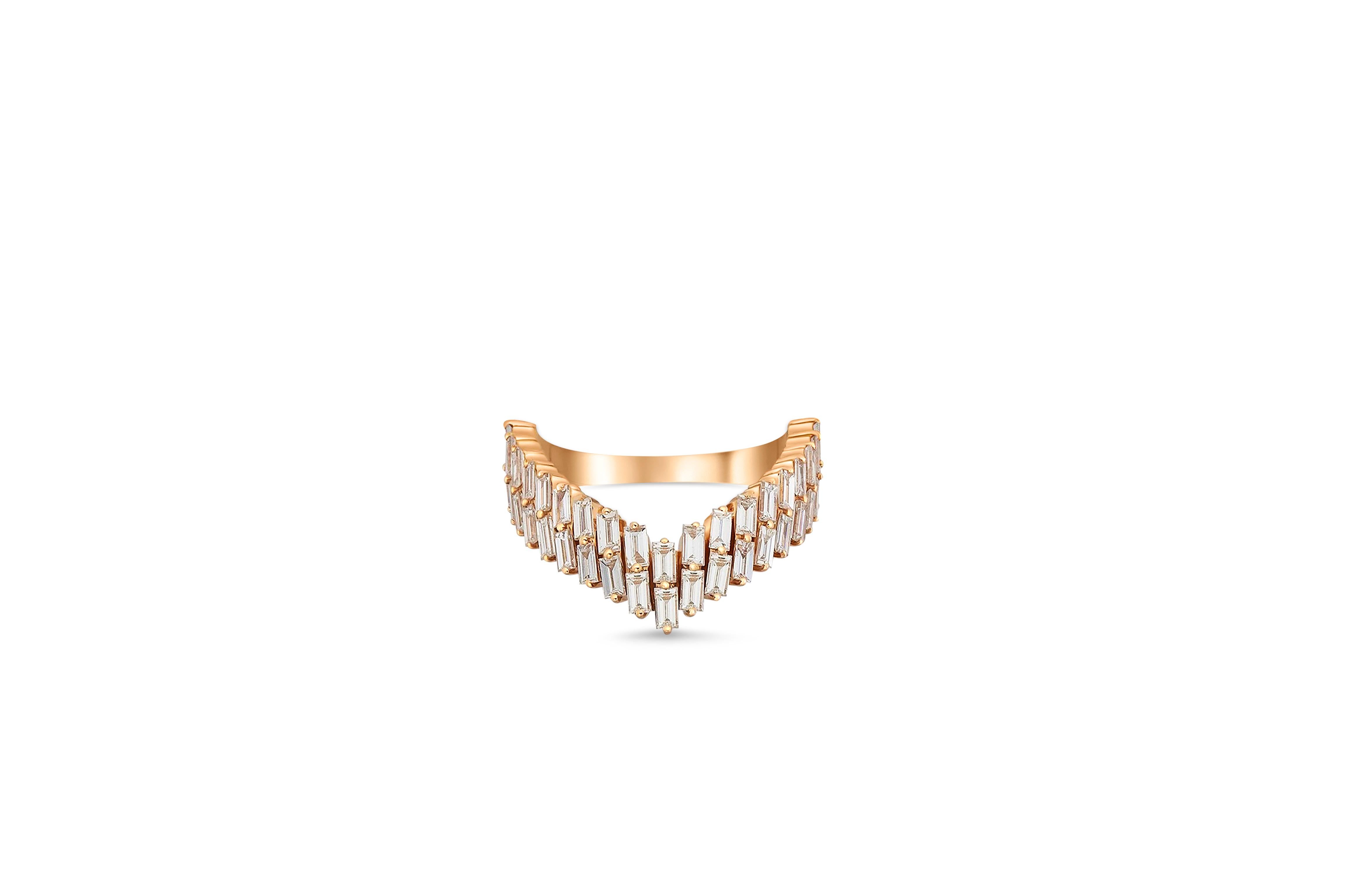 Art Deco Baguette Chevron 14k gold ring.  Semi-Eterniry Baguette moissanite engagement ring. Statement Baguette Wedding Ring.  Two row baguette ring. Vintage Style Cocktail Ring. 

Metal: 14k gold 
Weight: 4 gr depends from