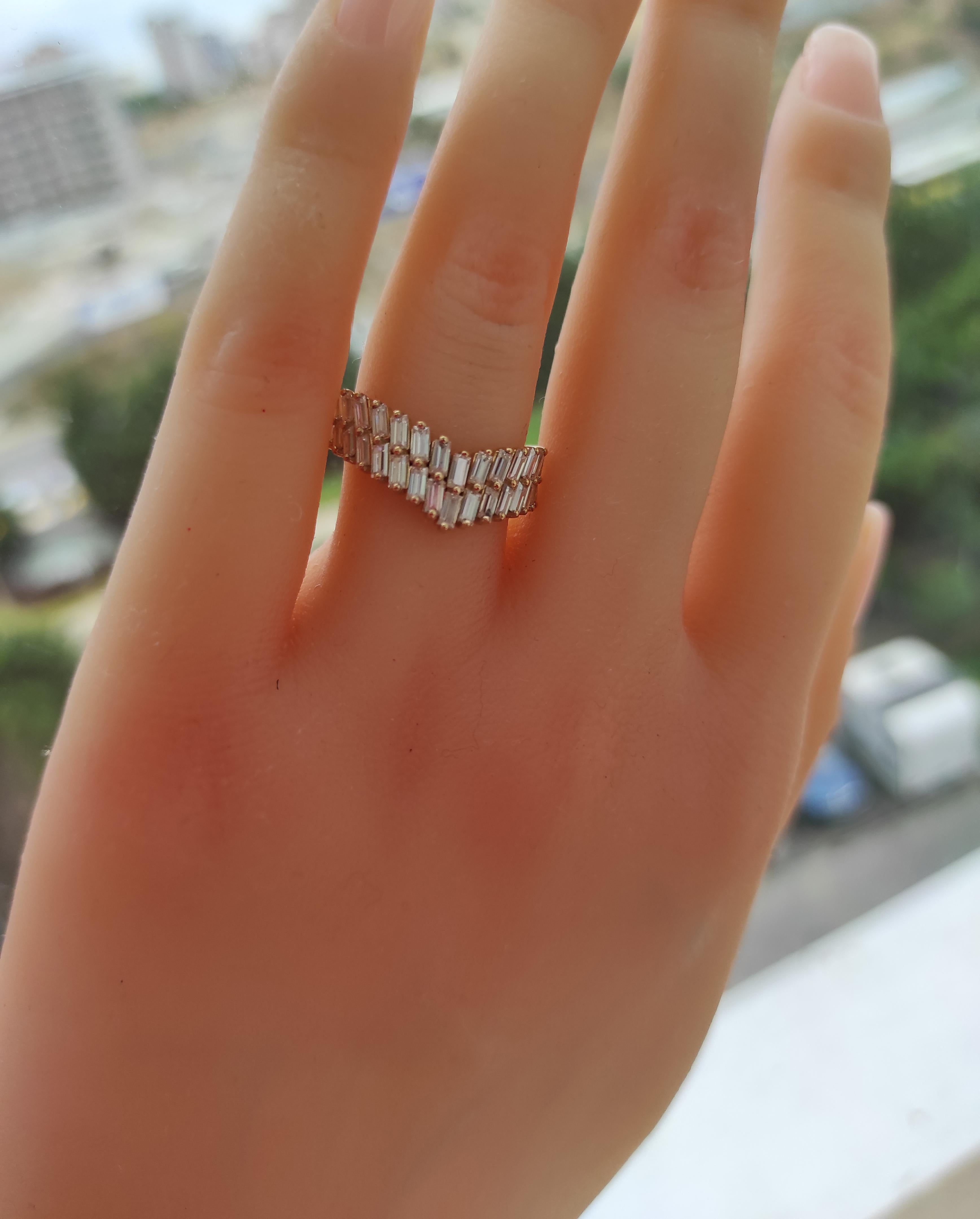 Art Deco Baguette Chevron 14k gold ring 3