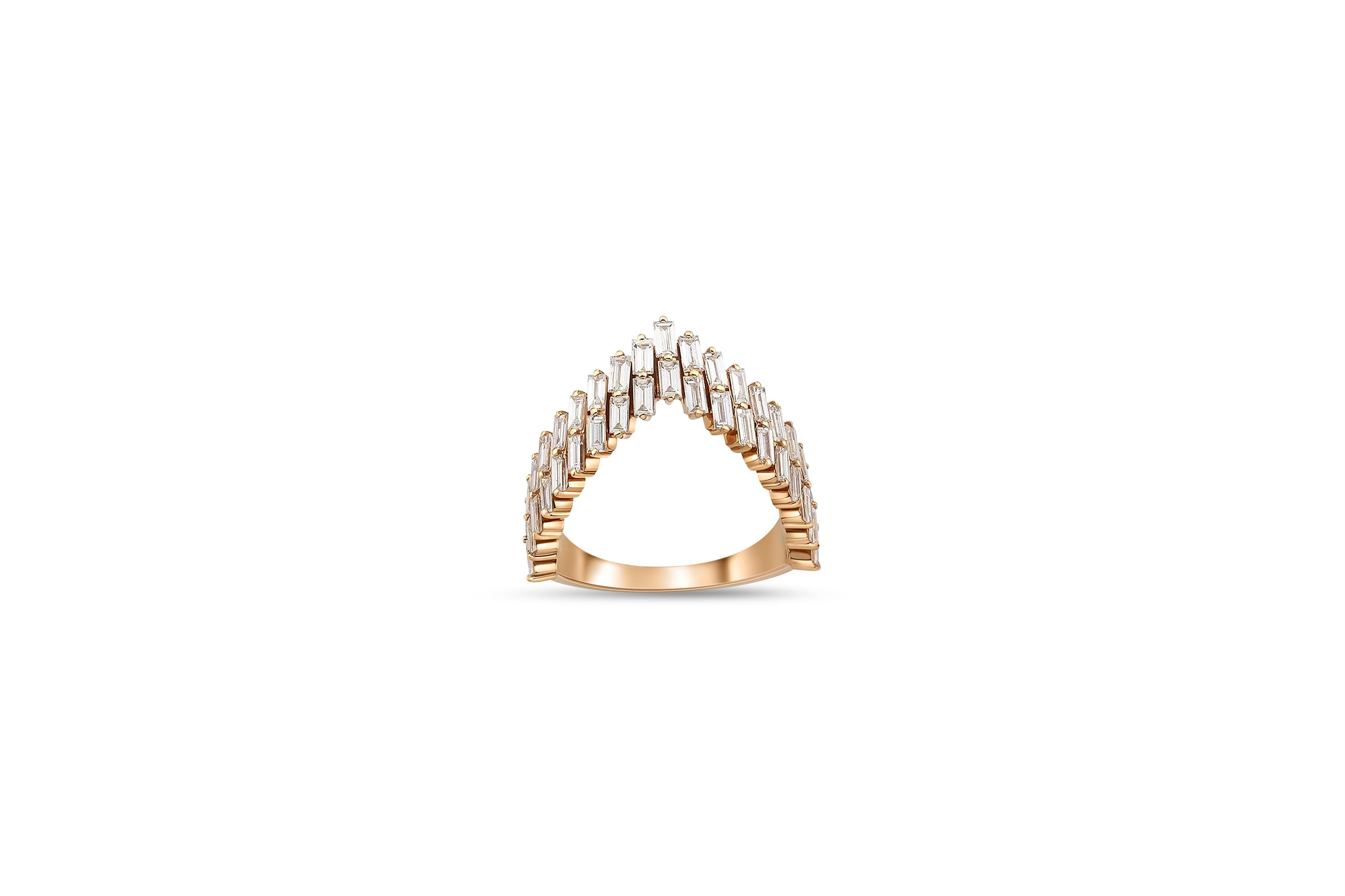 Art Deco Baguette Chevron 14k gold ring 4