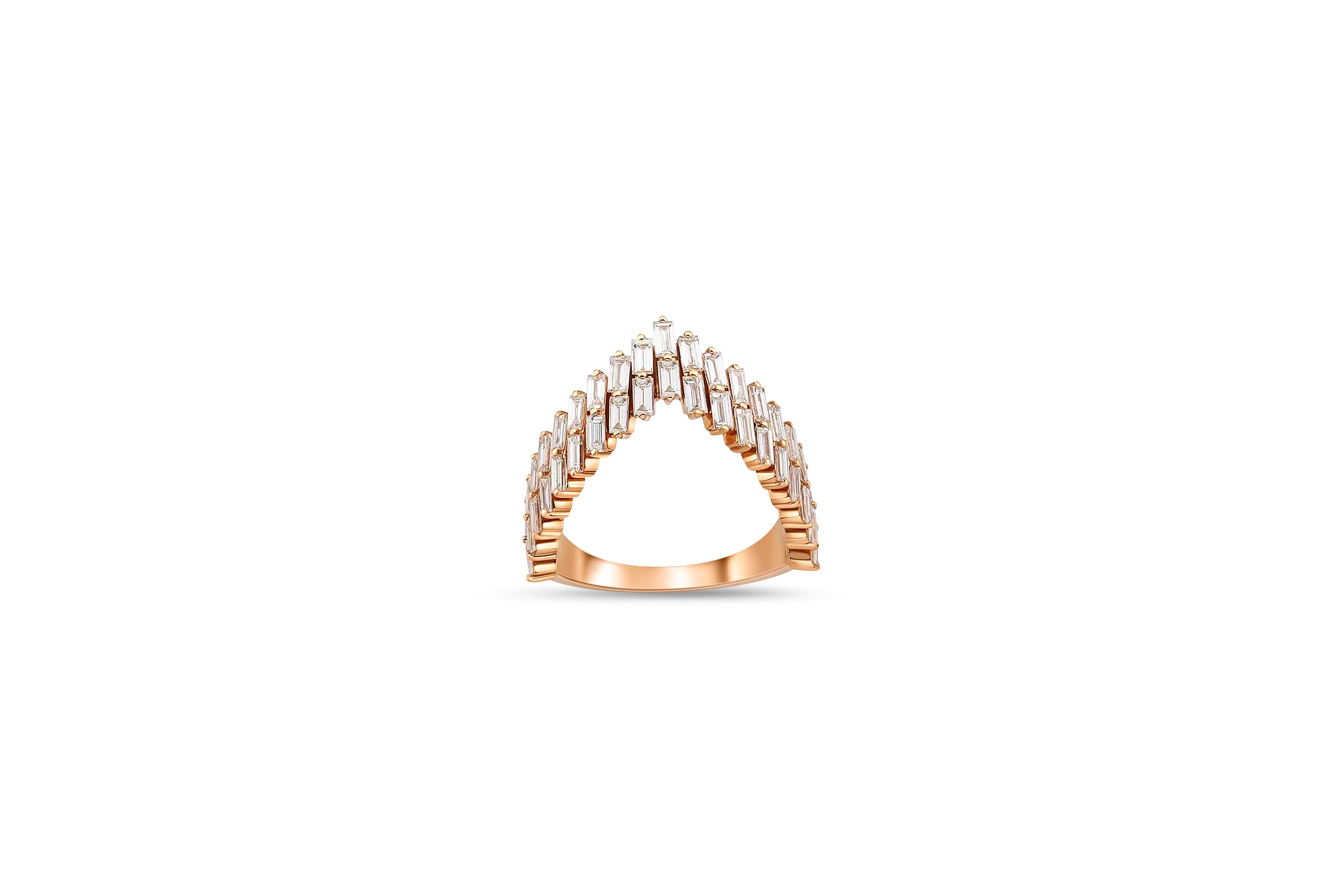For Sale:  Art Deco Baguette Chevron 14k gold ring. 4