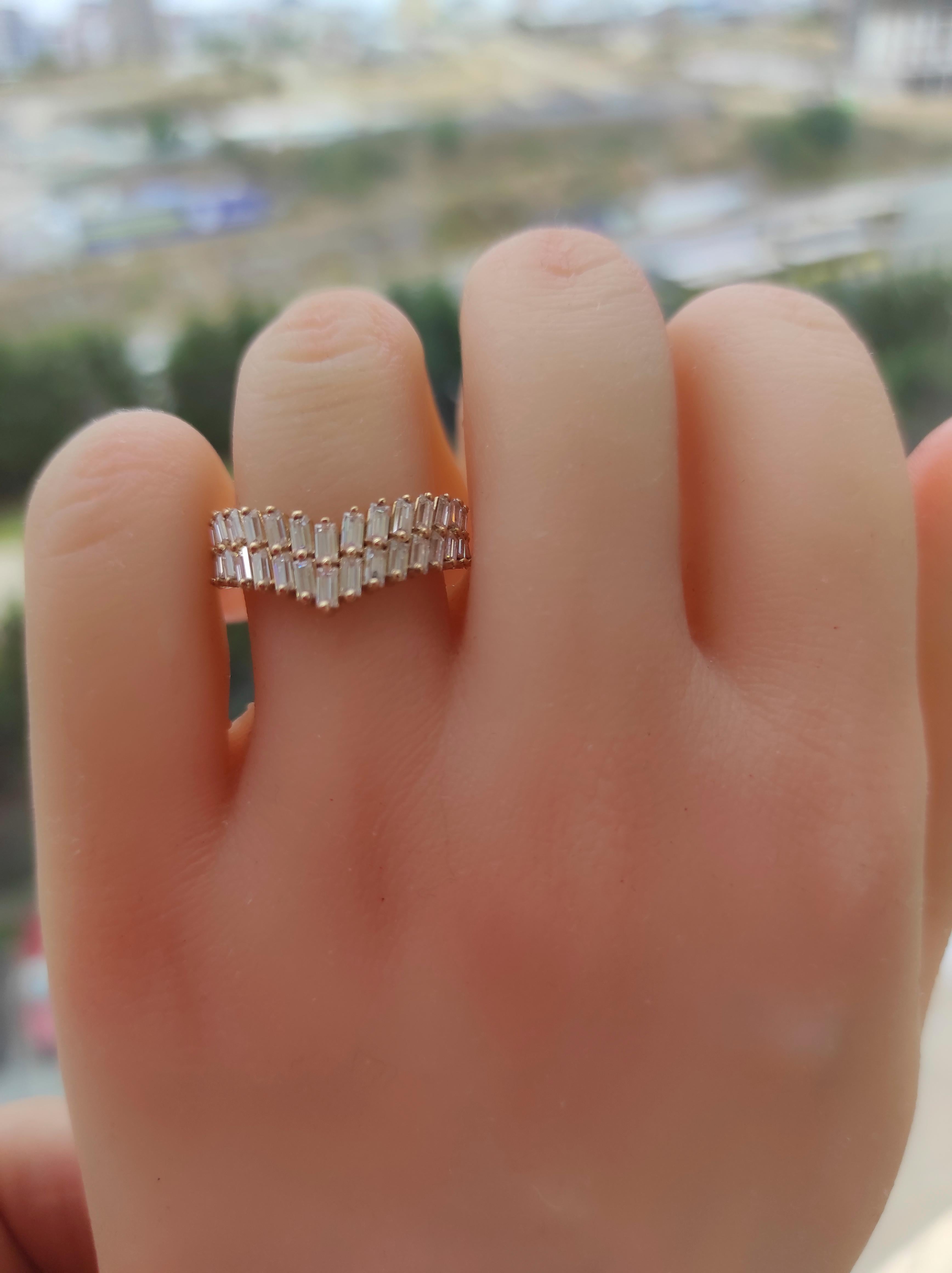 For Sale:  Art Deco Baguette Chevron 14k gold ring. 5