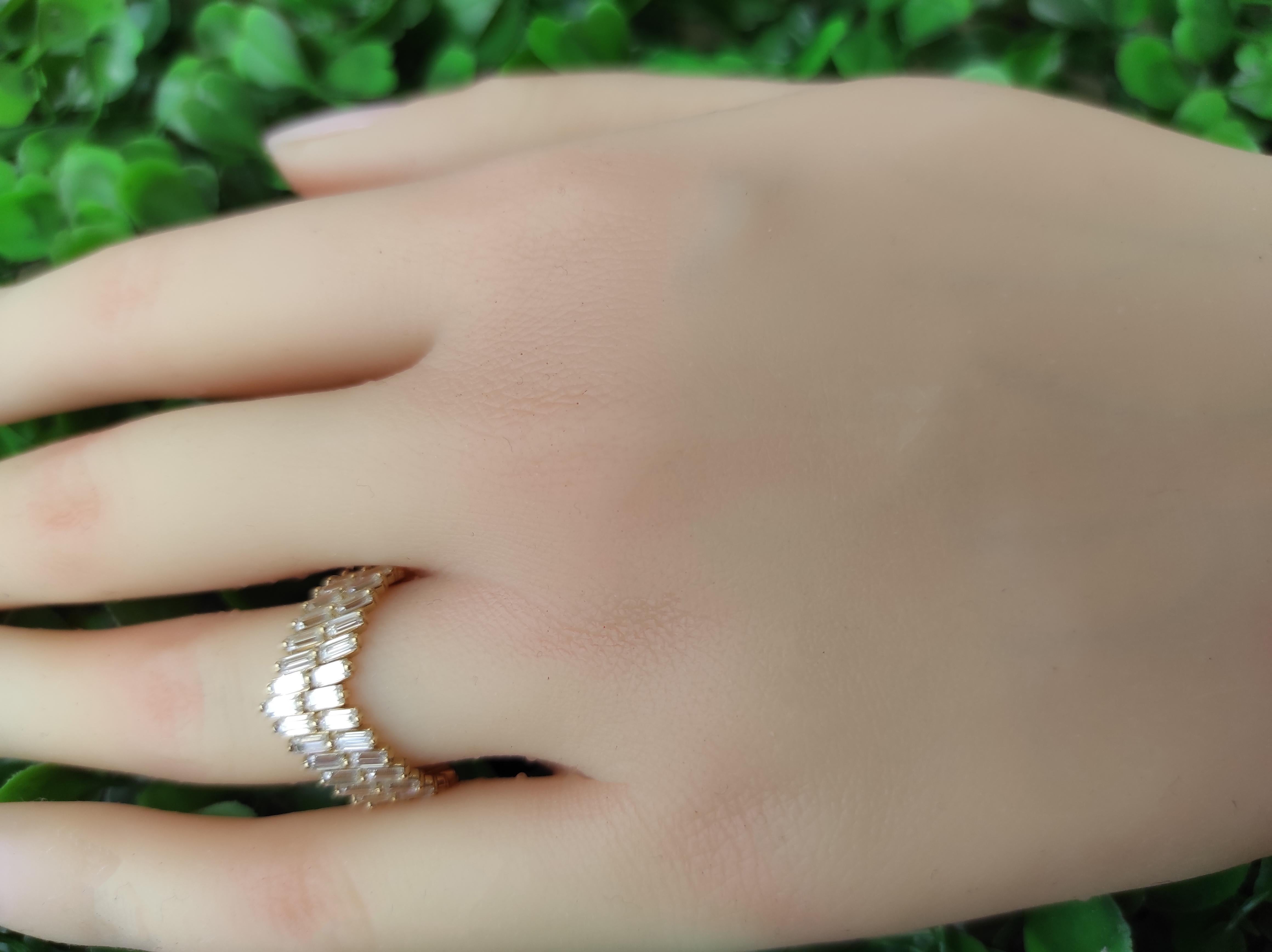 Art Deco Baguette Chevron 14k gold ring 6