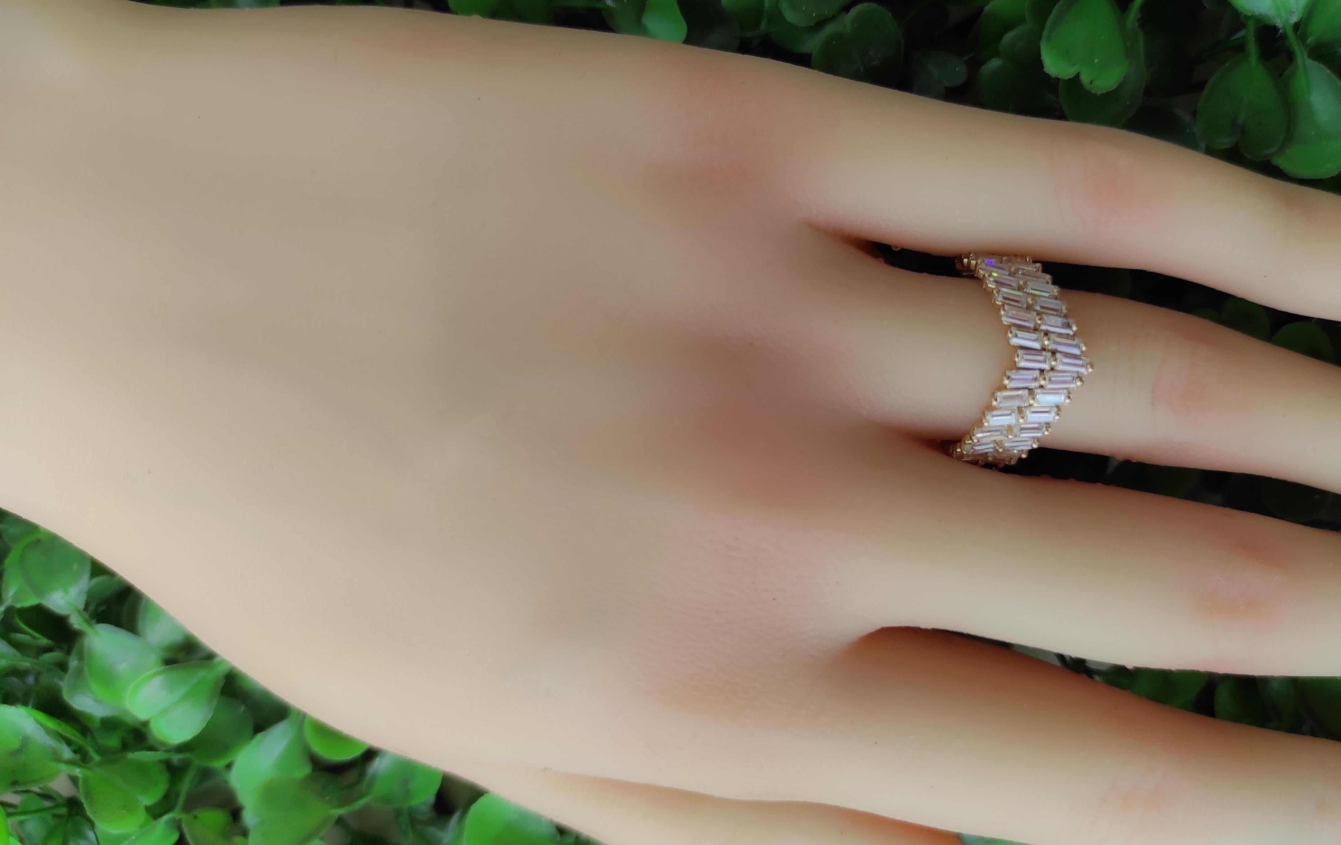 Art Deco Baguette Chevron 14k gold ring 8