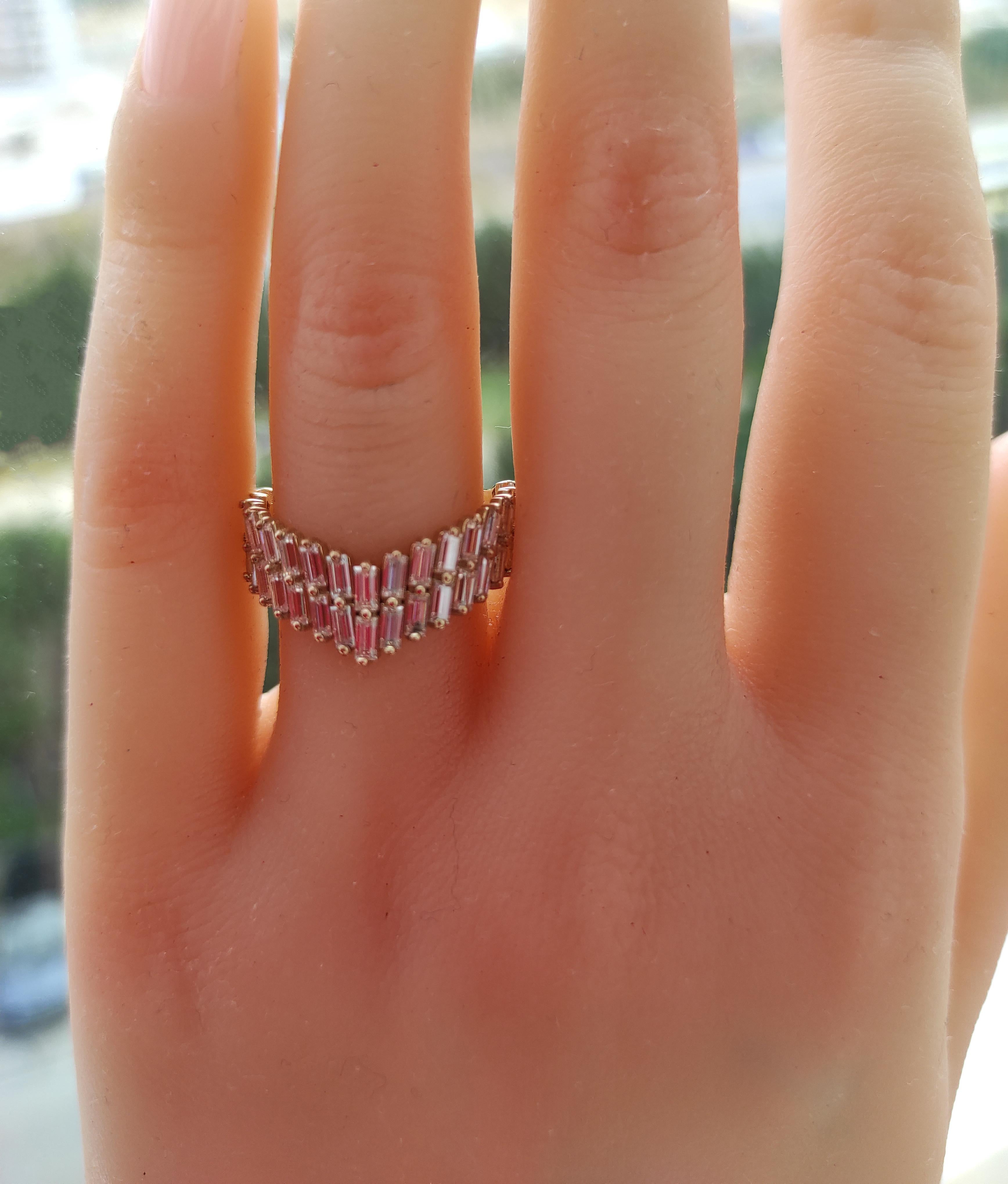 For Sale:  Art Deco Baguette Chevron 14k gold ring. 8
