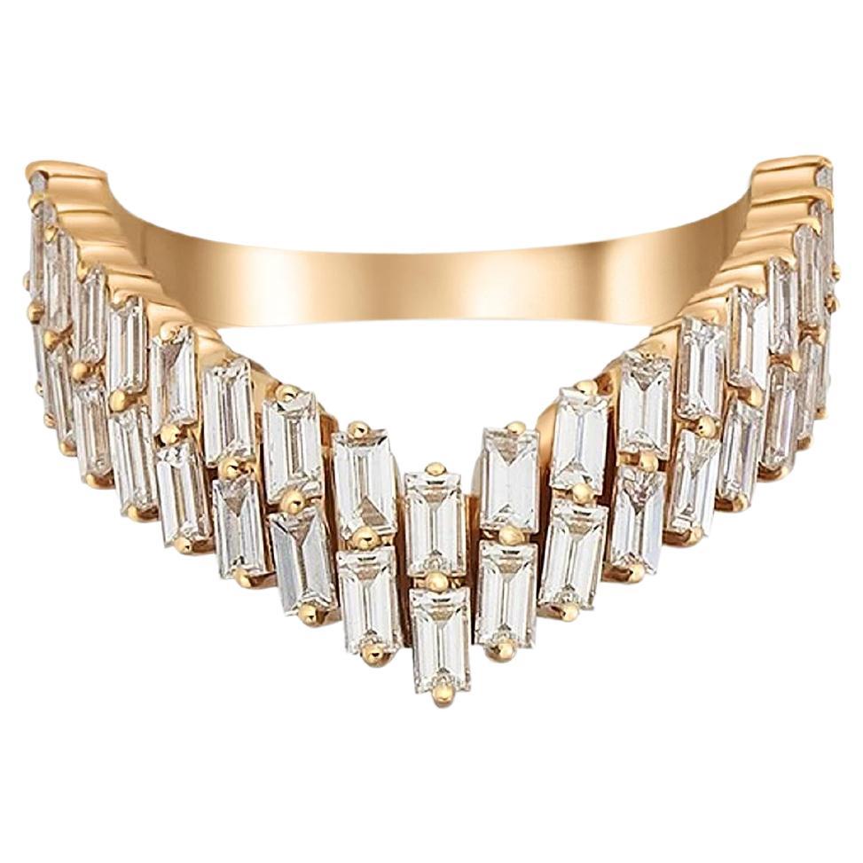 Art Deco Baguette Chevron 14k gold ring