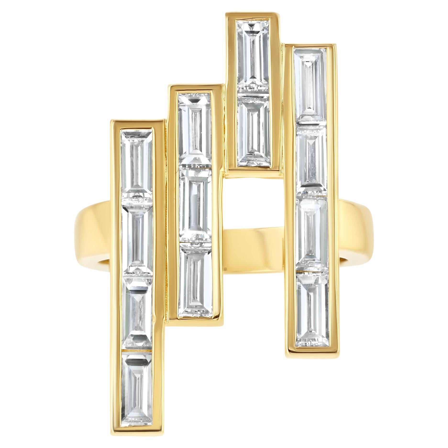 Art Deco Baguette Schliff 4 Karat Diamant Cocktail Ring