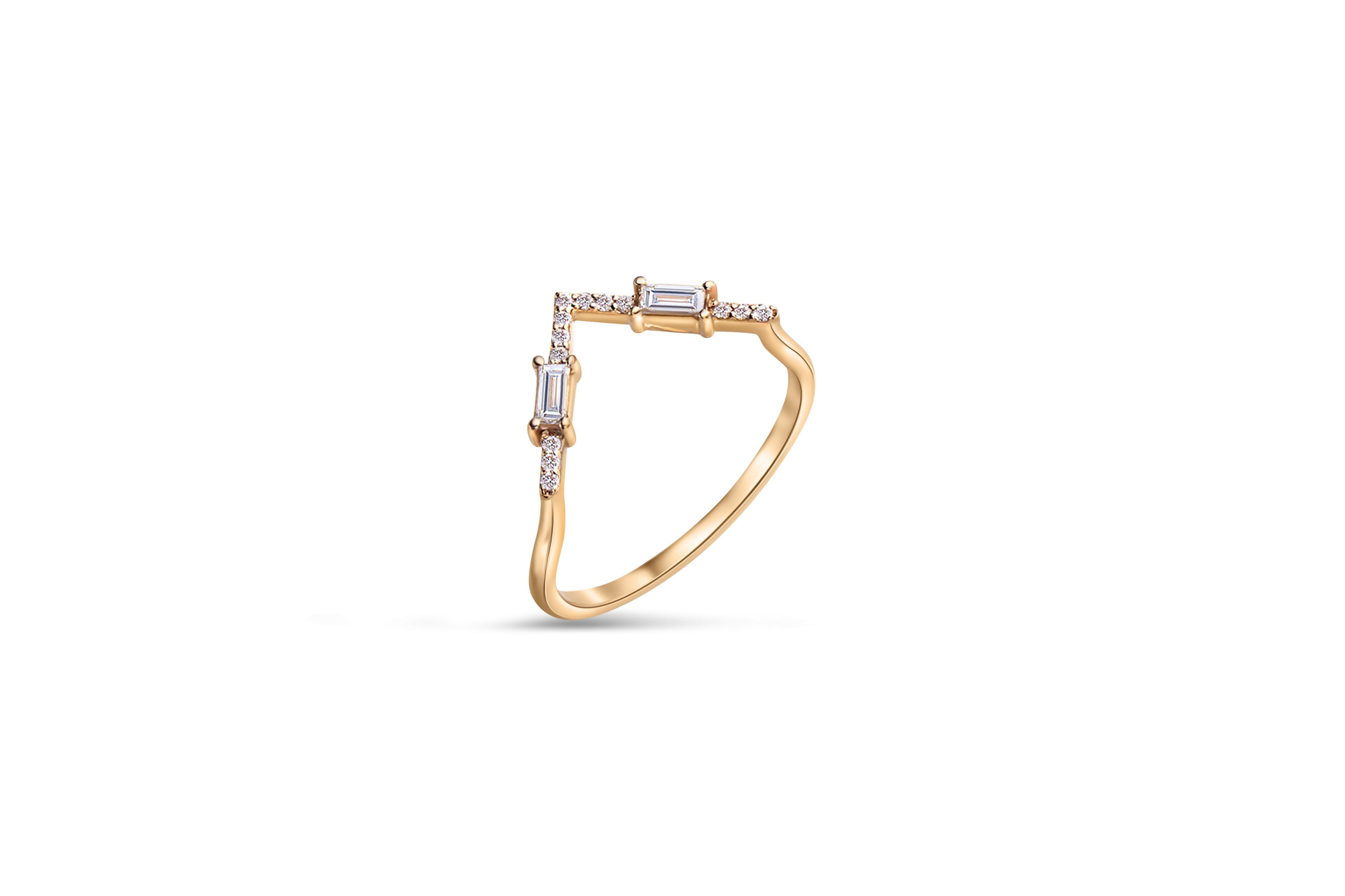 For Sale:  Art Deco Baguette Cut Moissanite Wedding 14k Gold Band Ring 2