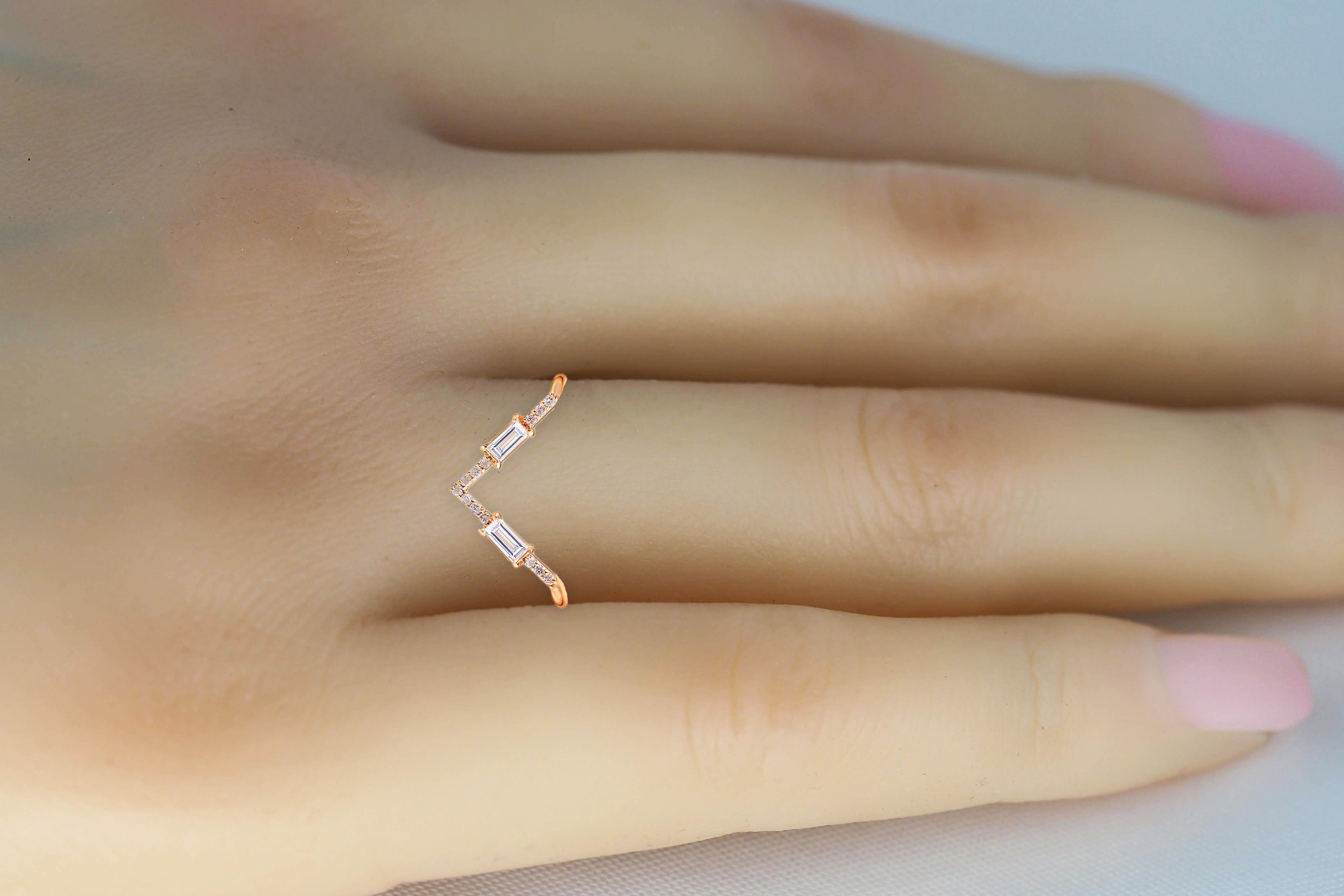For Sale:  Art Deco Baguette Cut Moissanite Wedding 14k Gold Band Ring 4