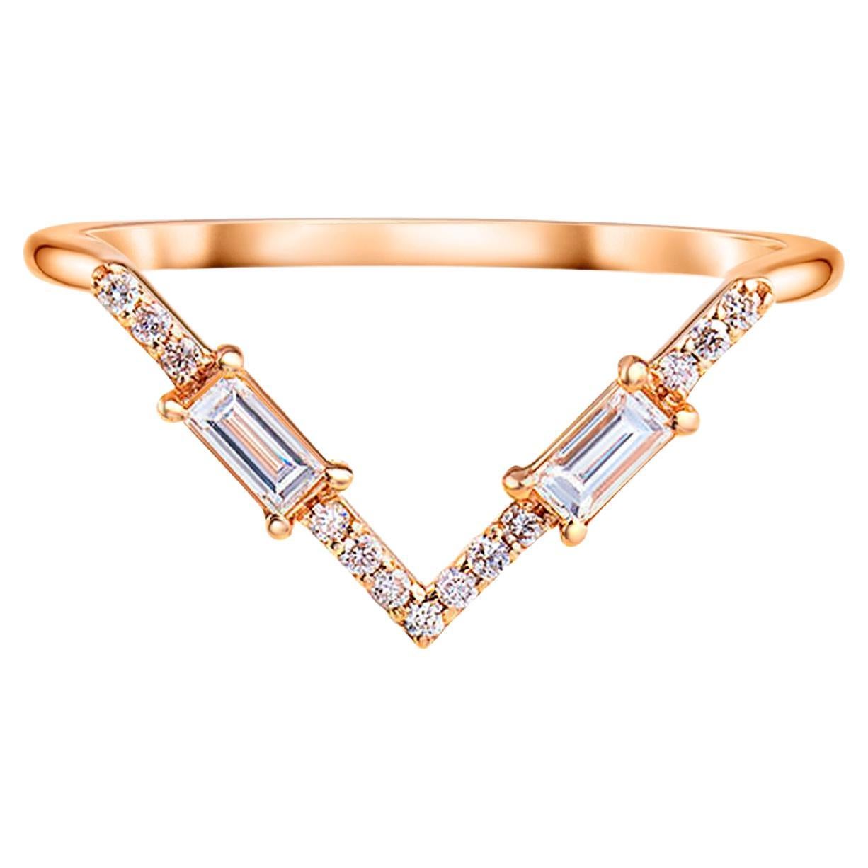 Art Deco Baguette Cut Moissanite Wedding 14k Gold Band Ring For Sale