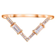 Art Deco Baguette Cut Moissanite Wedding 14k Gold Band Ring. 