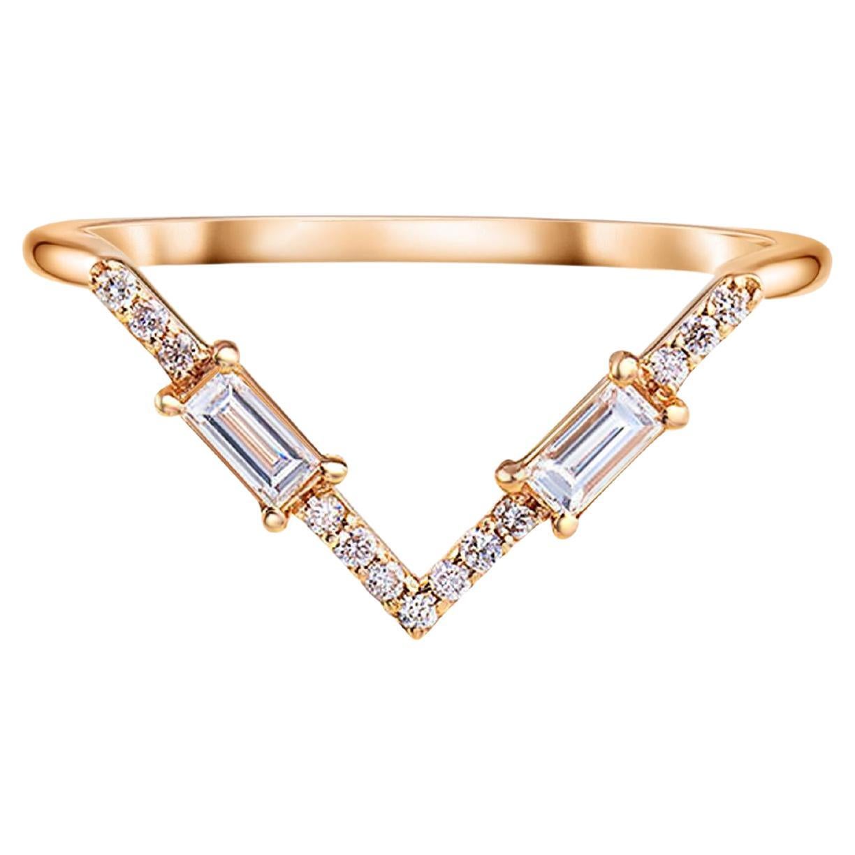 Art Deco Baguette Cut Moissanite Wedding 14k Gold Band Ring