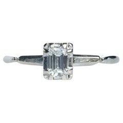 Antique Art Deco Baguette Diamond and 14 Carat White Gold Solitaire Ring 