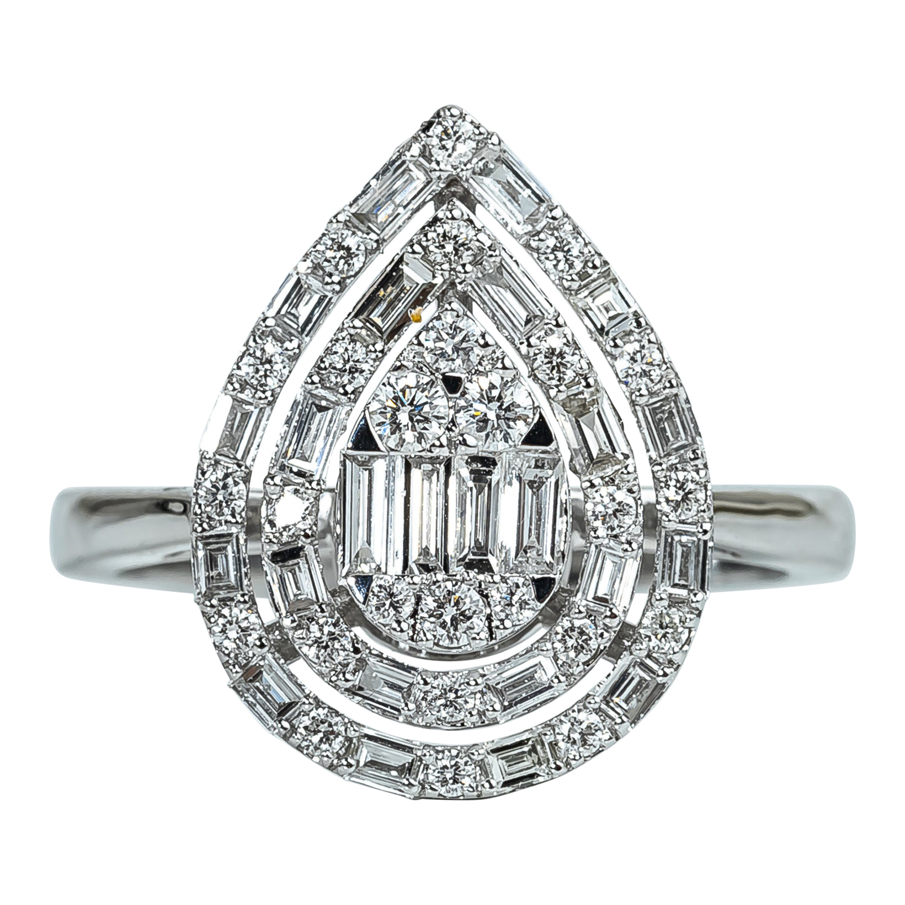 Anillo de diamantes Art Decó Baguette - 0,8 TQO en oro blanco de 18 quilates  Certificado GIA e IGI