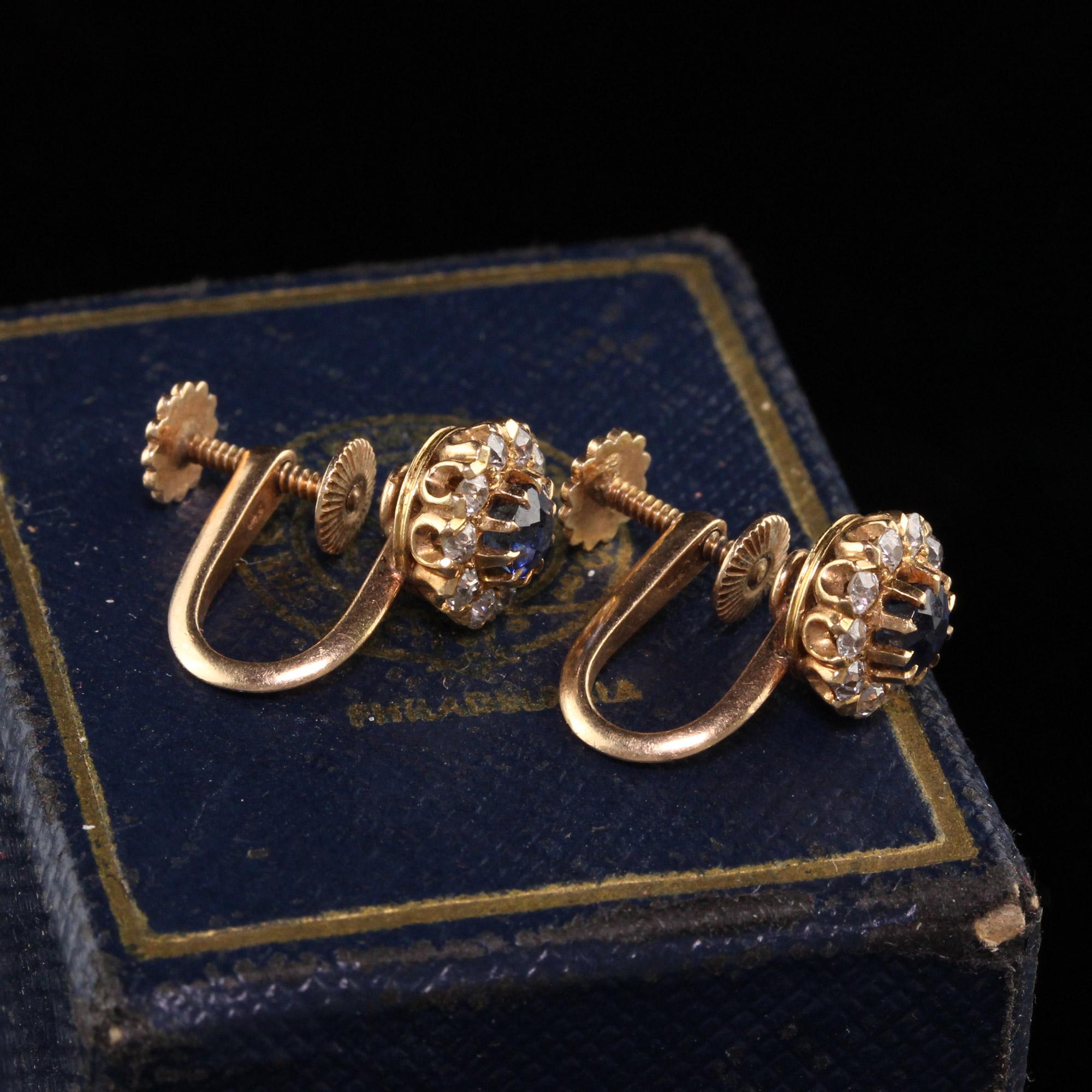 Old Mine Cut Art Deco Bailey Banks Biddle 18K Rose Gold Old Mine Diamond Sapphire Earrings