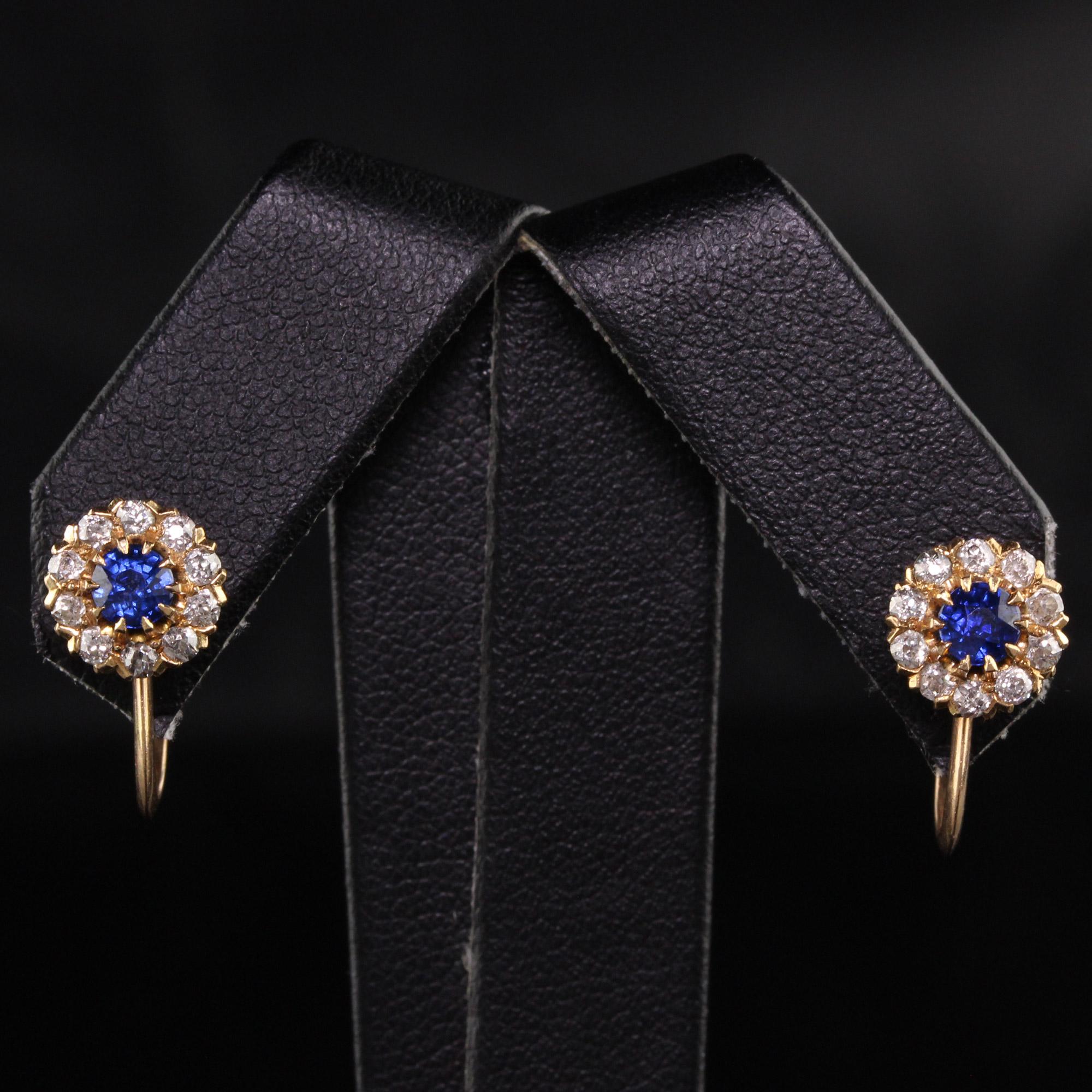 Art Deco Bailey Banks Biddle 18K Rose Gold Old Mine Diamond Sapphire Earrings In Good Condition In Great Neck, NY
