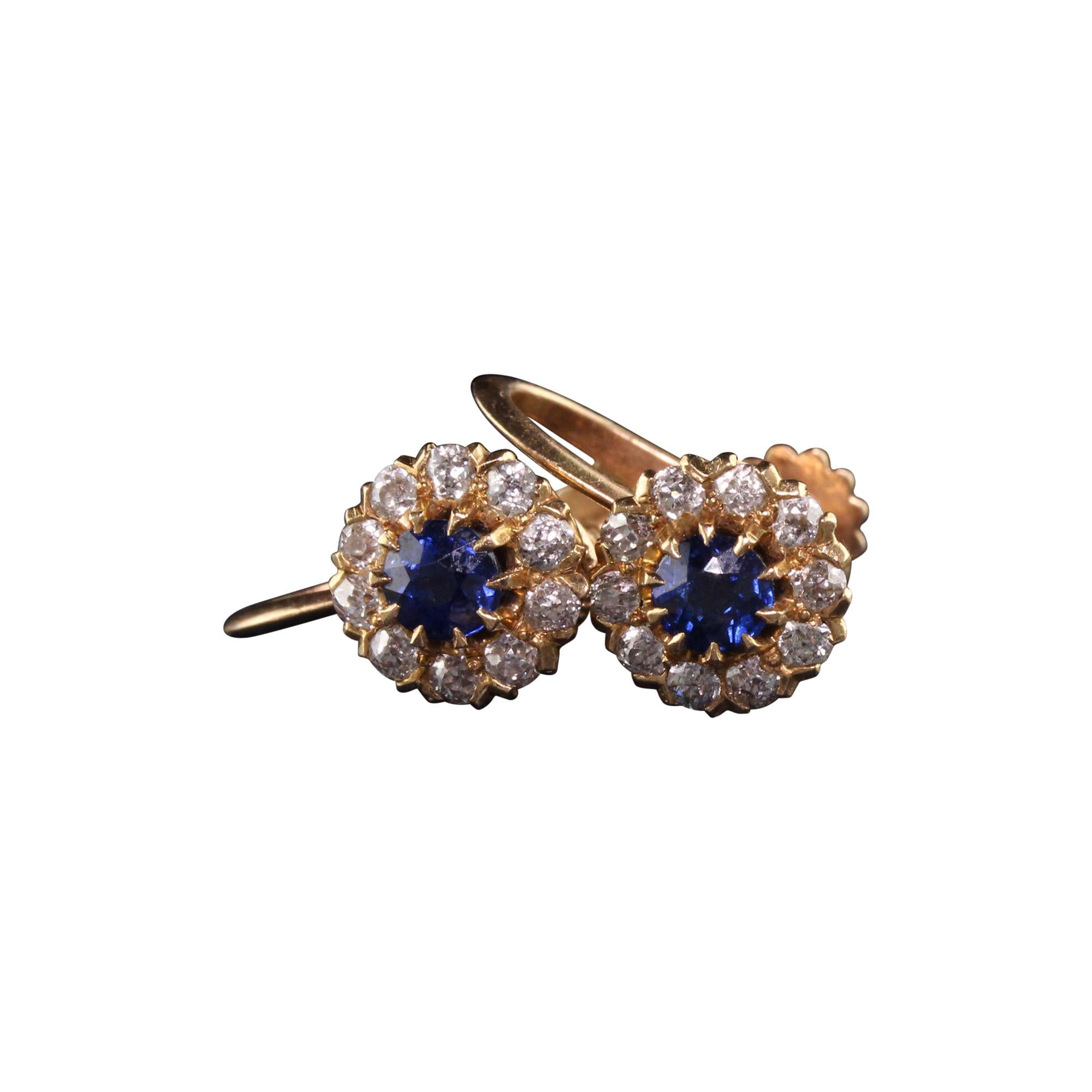 Art Deco Bailey Banks Biddle 18K Rose Gold Old Mine Diamond Sapphire Earrings