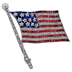 Art Deco Bailey Banks & Biddle Diamond Ruby Sapphire Platinum American Flag Pin