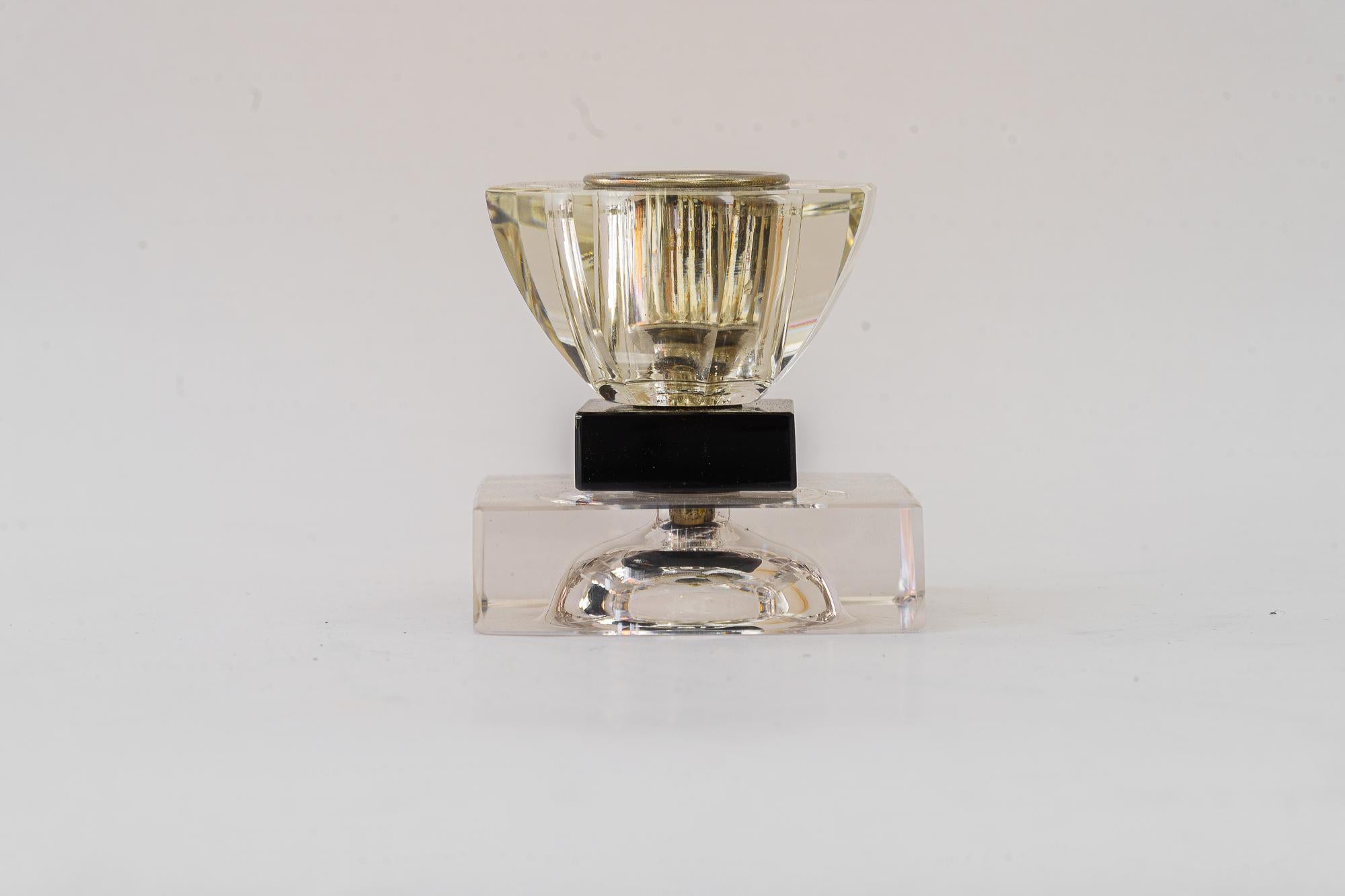 Art Deco Bakalowits candle holder vienna around 1920s
Transparent glass and black glass
Brass nickel plated
Original condition