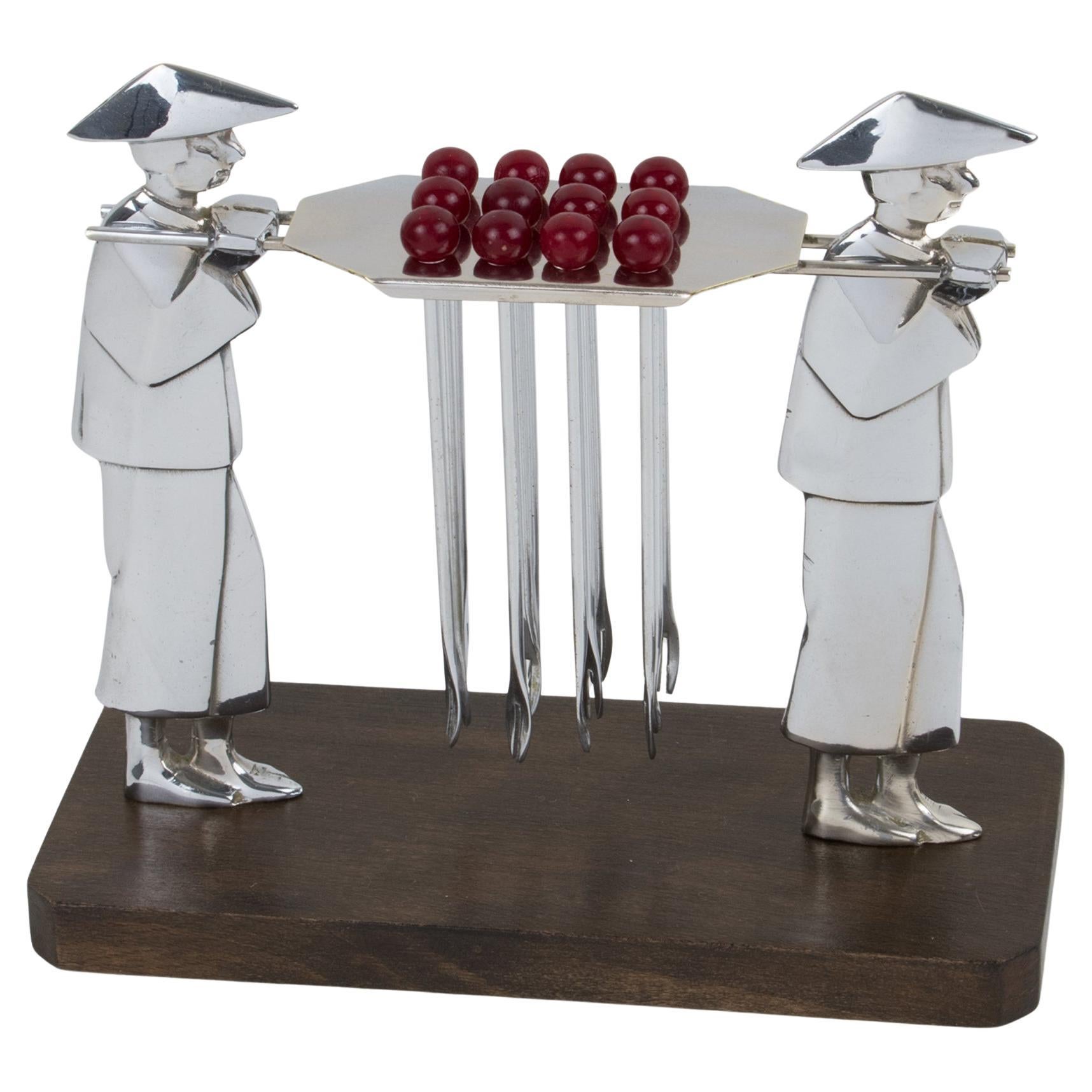 Art Deco Bakelite and Chrome Barware Cocktail Picks Server, circa 1930