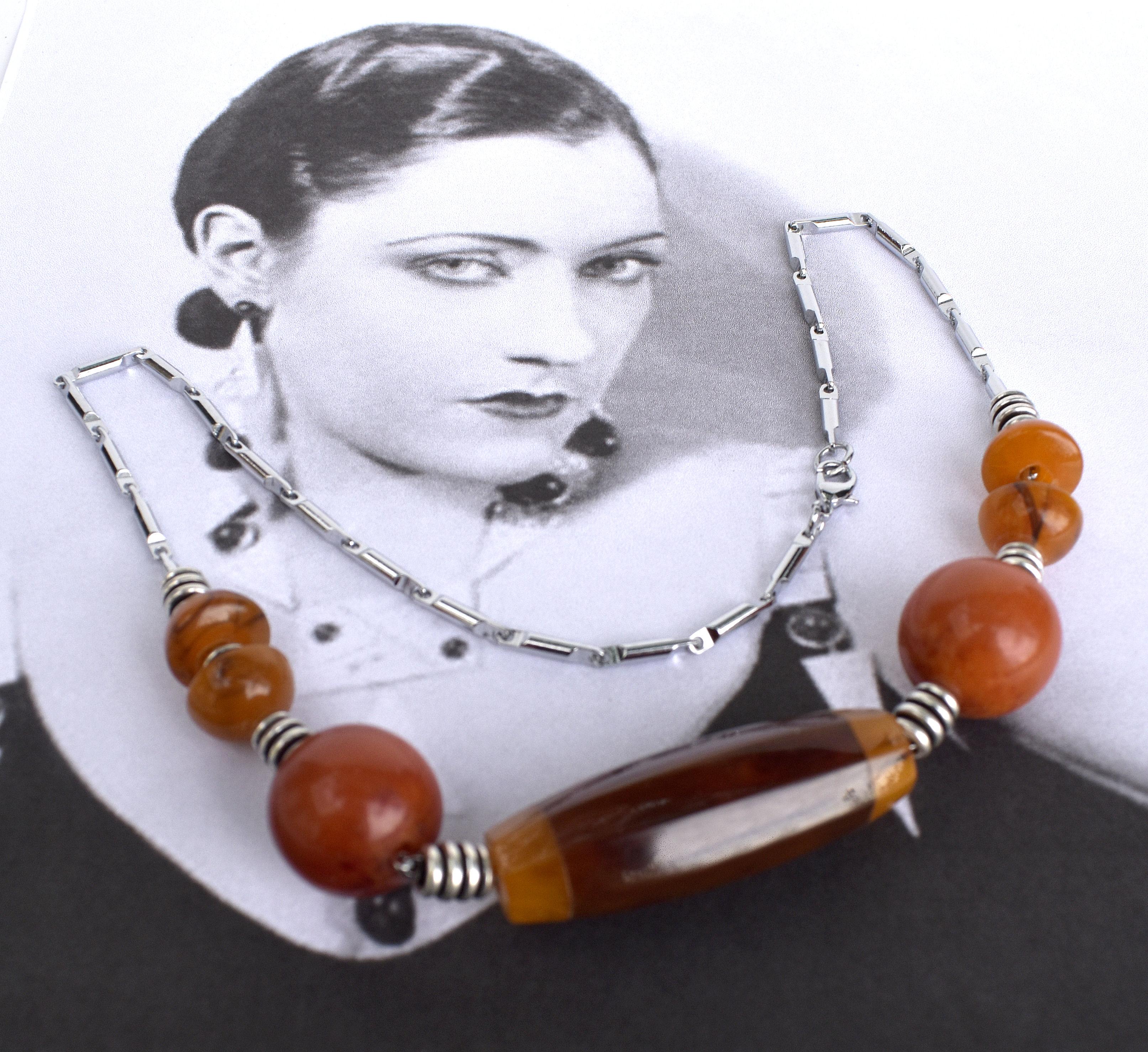 Women's Art Deco Bakelite and Chrome Necklace, C1930 For Sale