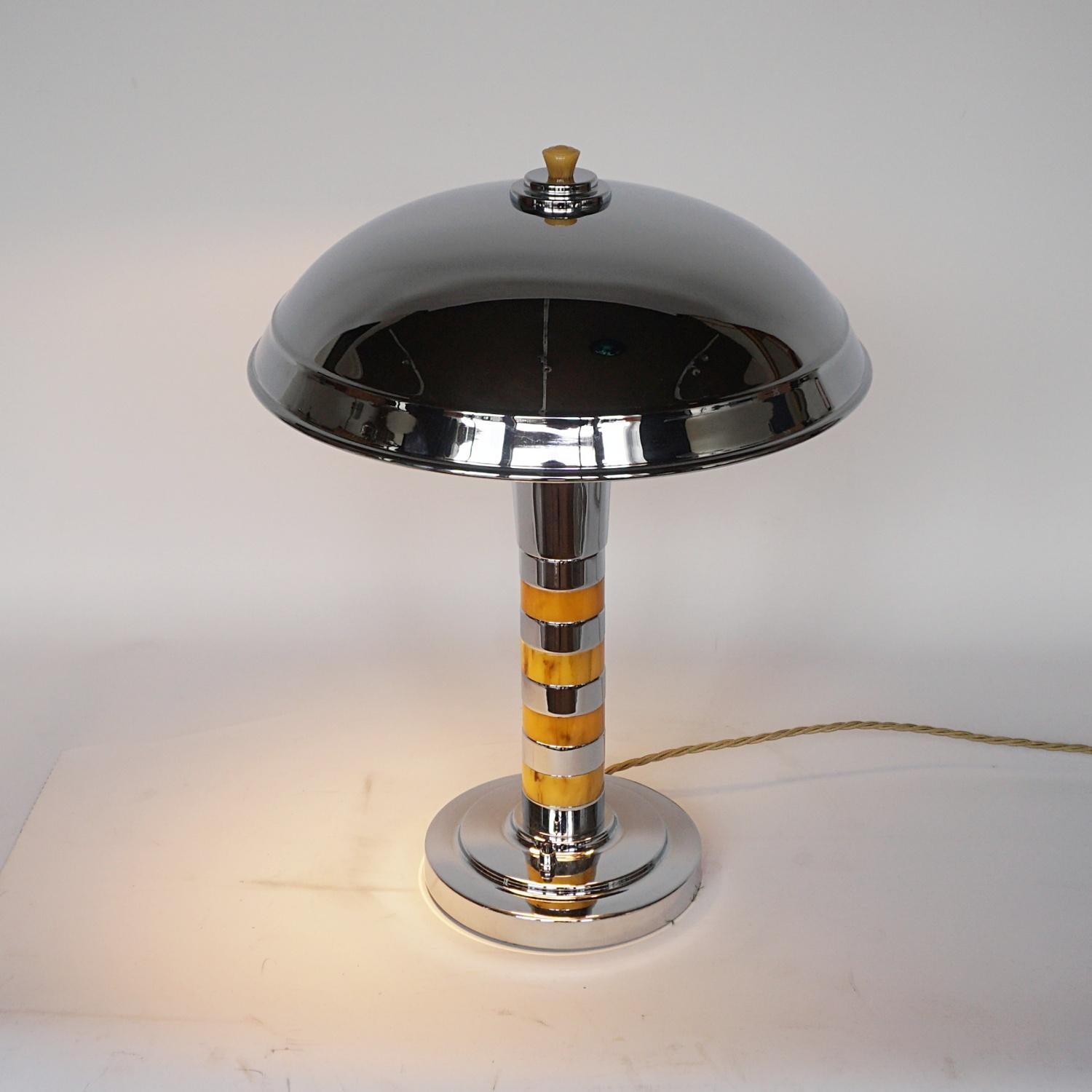 Metal Art Deco Bakelite and Chromed Metal Dome Lamp 1