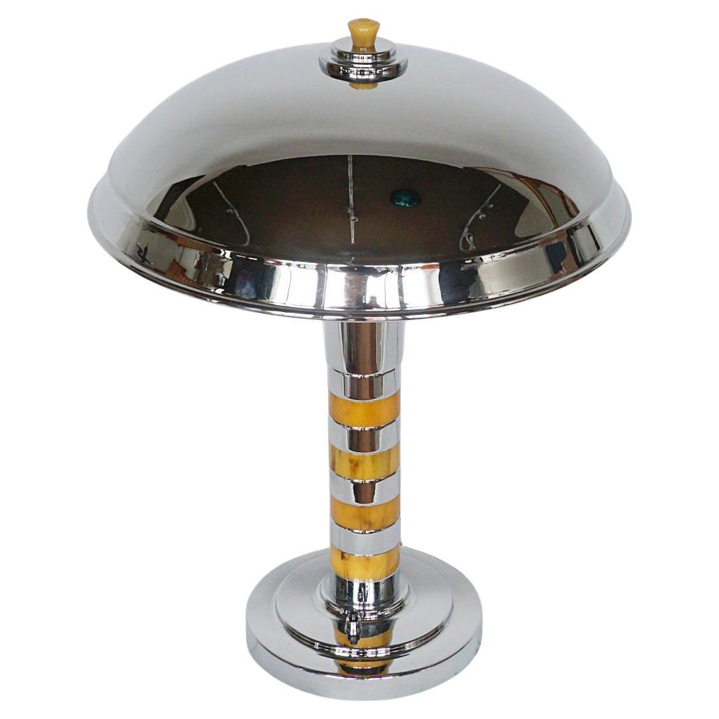 Art Deco Bakelite and Chromed Metal Dome Lamp For Sale