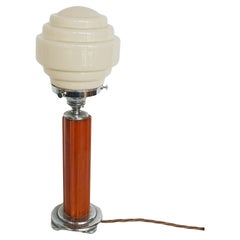 Art Deco Bakelite and Chromed Metal Table Lamp with Glass Shade